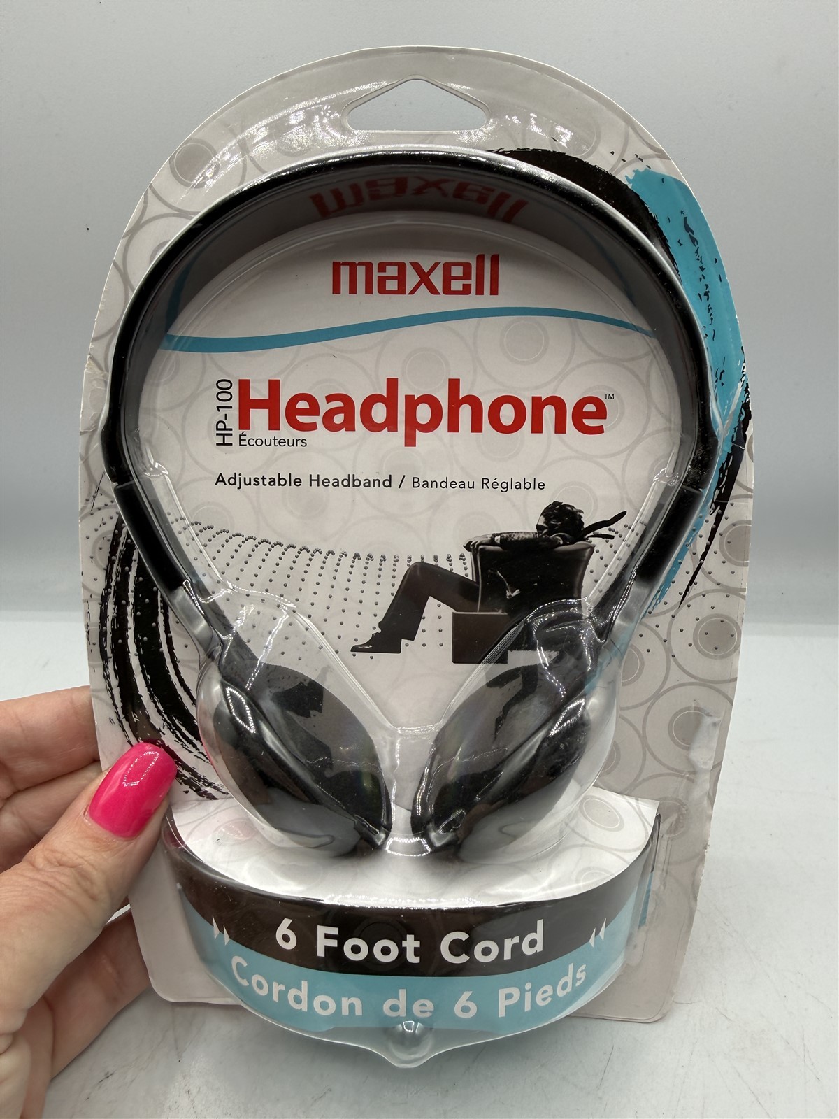 NEW MAXELL HP-100 HEADPHONES BLACK ADJUSTABLE HEADBAND 6′ FOOT CORD