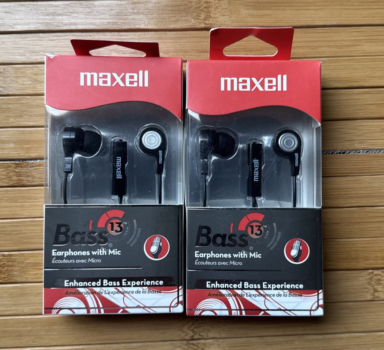 (2) Maxell Bass 13 Earphones with Built-In Mic, Heavy Bass & Noise Isolation New