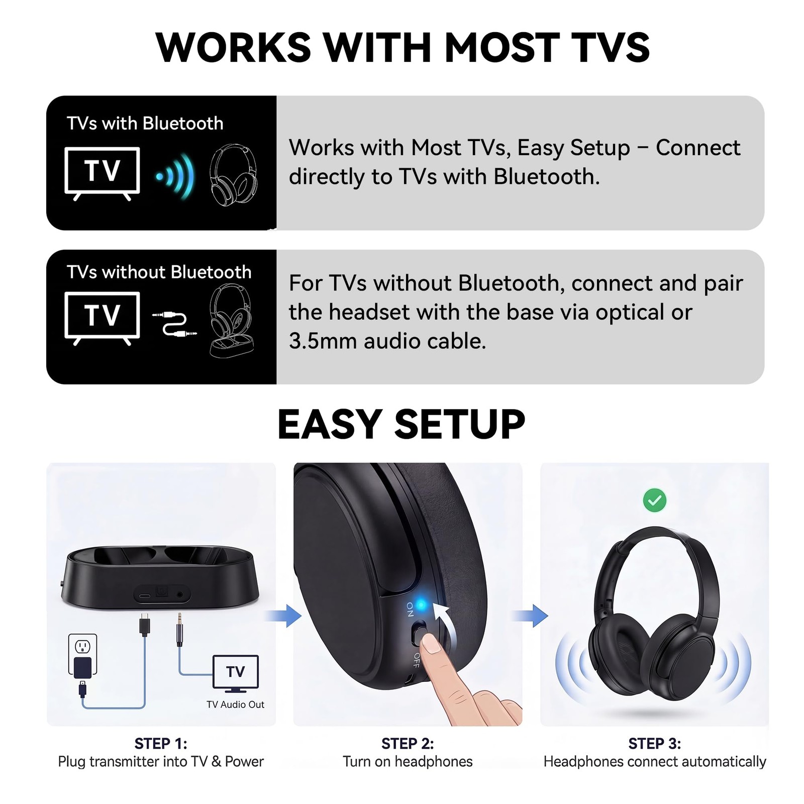 Wireless Headphones for TV Watching with Charging Dock, 45H Playtime, Bluetoo…