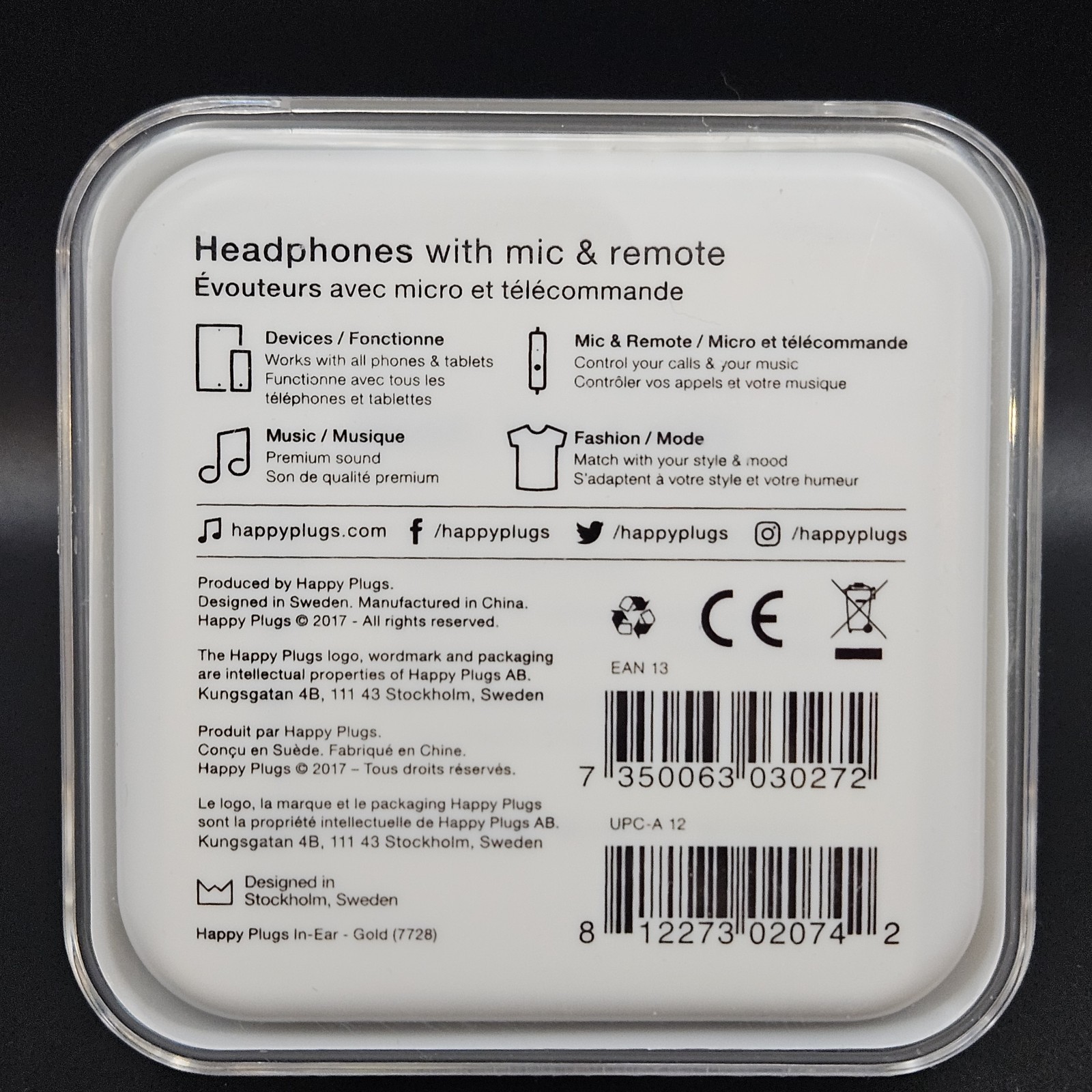 Happy Plugs Gold In-Ear Wired Headphones Model 7728 Mic Remote New Case