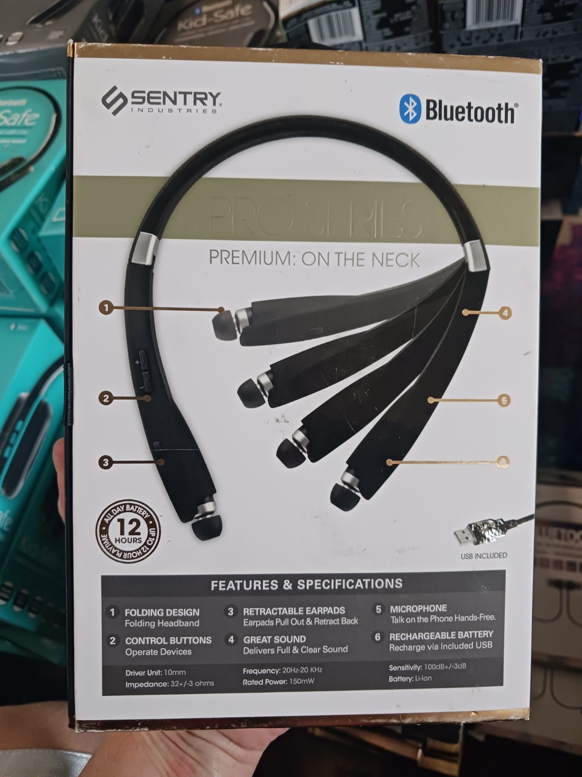 Sentry Pro Series Premium On The Neck Headphones Wireless, Rechargeable, New