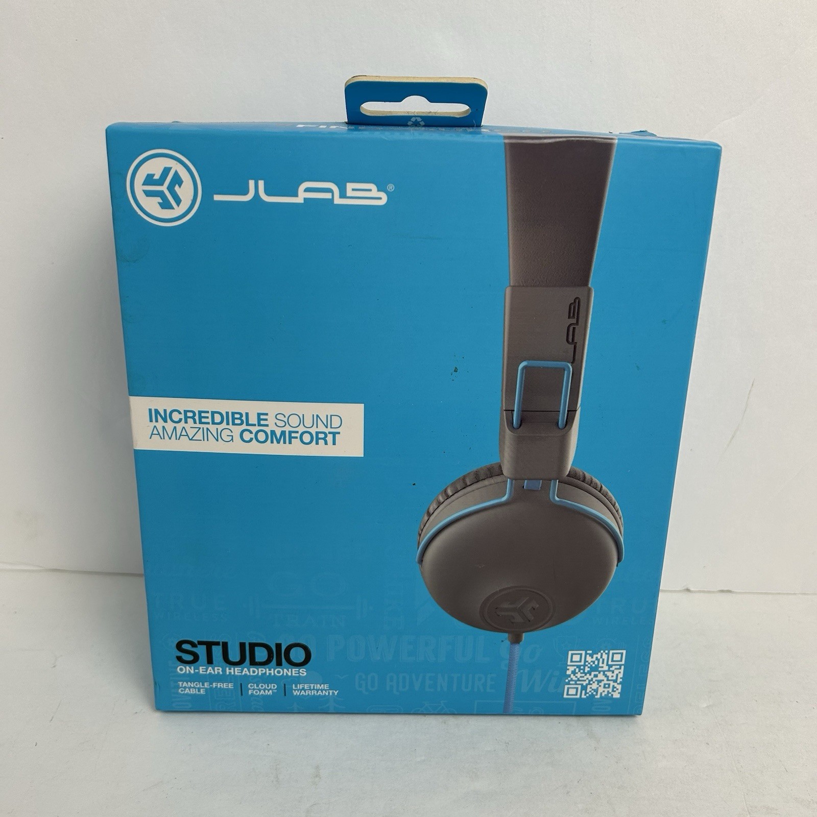 JLab HASTUDIORGRYBLU4 Audio Studio On-Ear Headphones – Wired Gray/Blue
