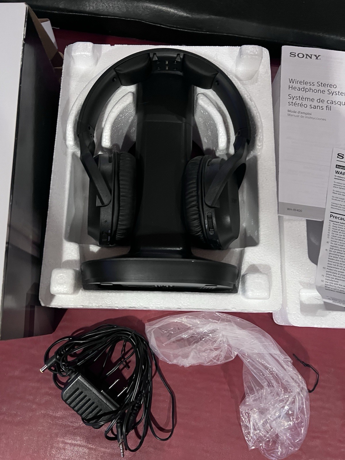 Sony WH-RF400 Wireless Home Theater Headphones RF Transmitter Dock Black New