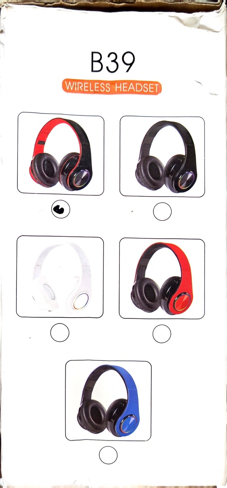 B39 Bluetooth Headset Wireless Hi-Fi Lights Over-Ear Headphones Red Black
