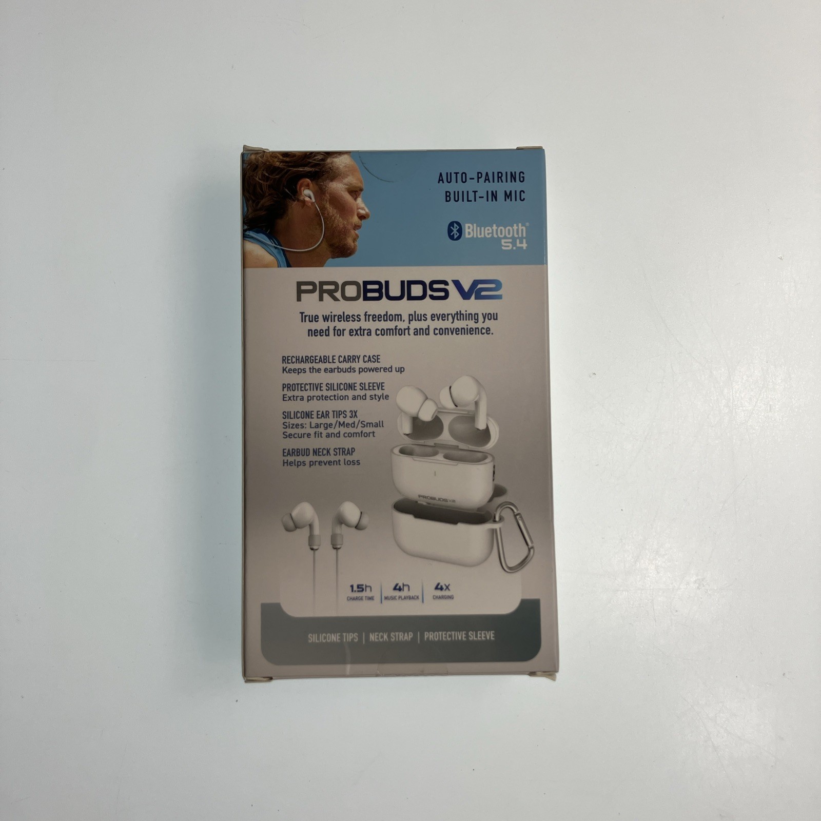 Probuds V2 Bluetooth 5.4 Wireless Stereo Earbuds With Charging Case White