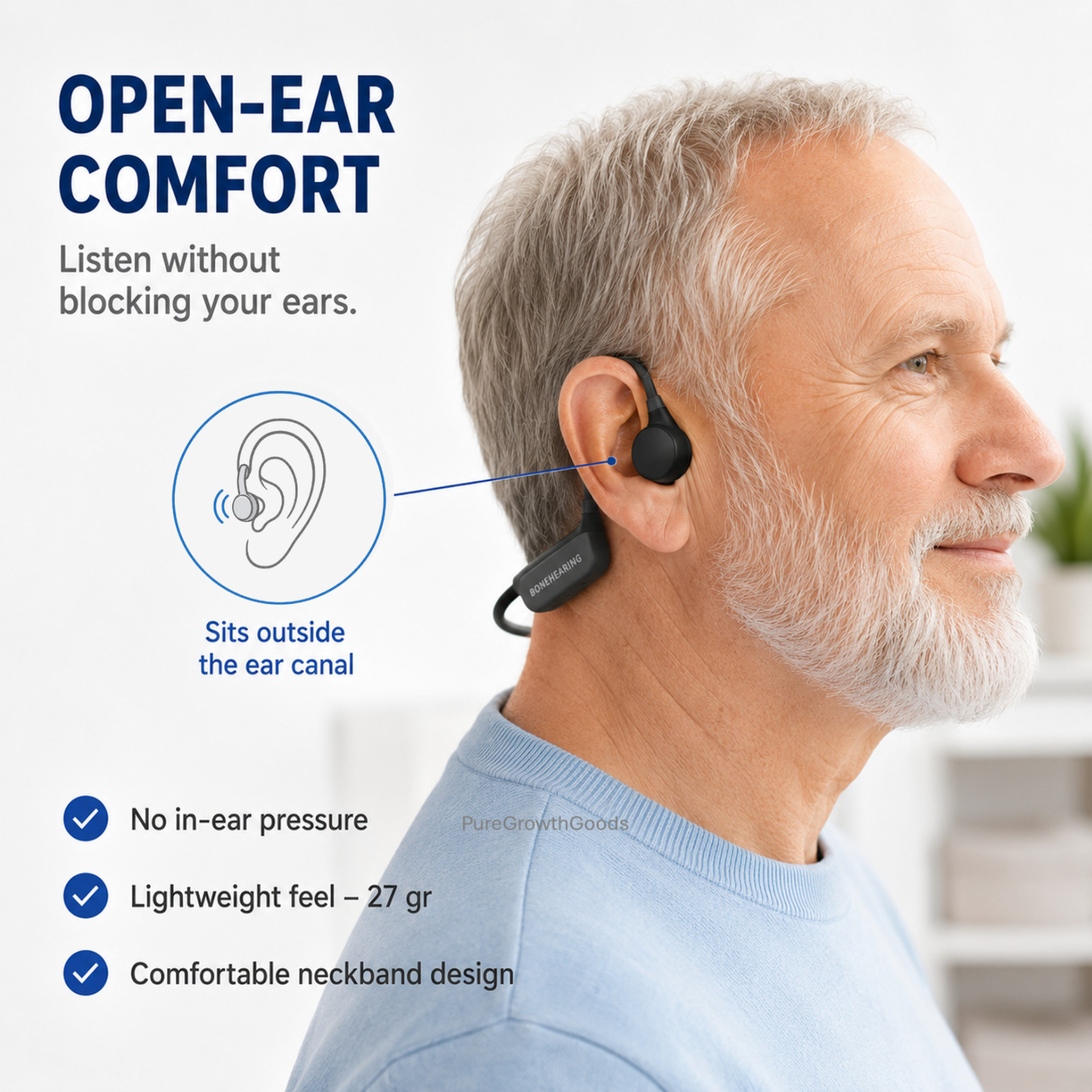 Bone Conduction Sound Amplifier Headphones Bluetooth Open Ear for Seniors