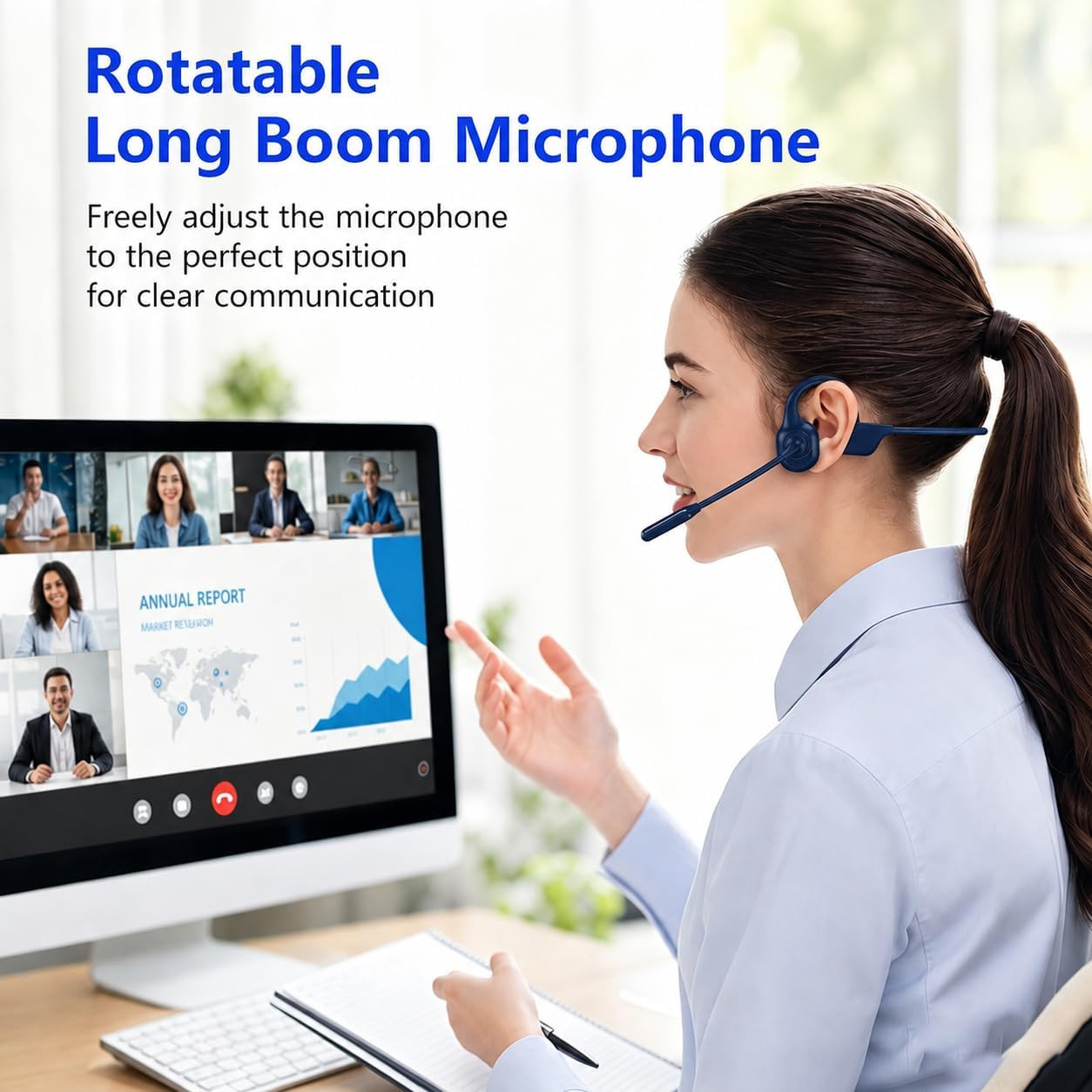 Open-Ear Headphones with Noise-Canceling Mic, Bone Conduction Headphones | AI EN