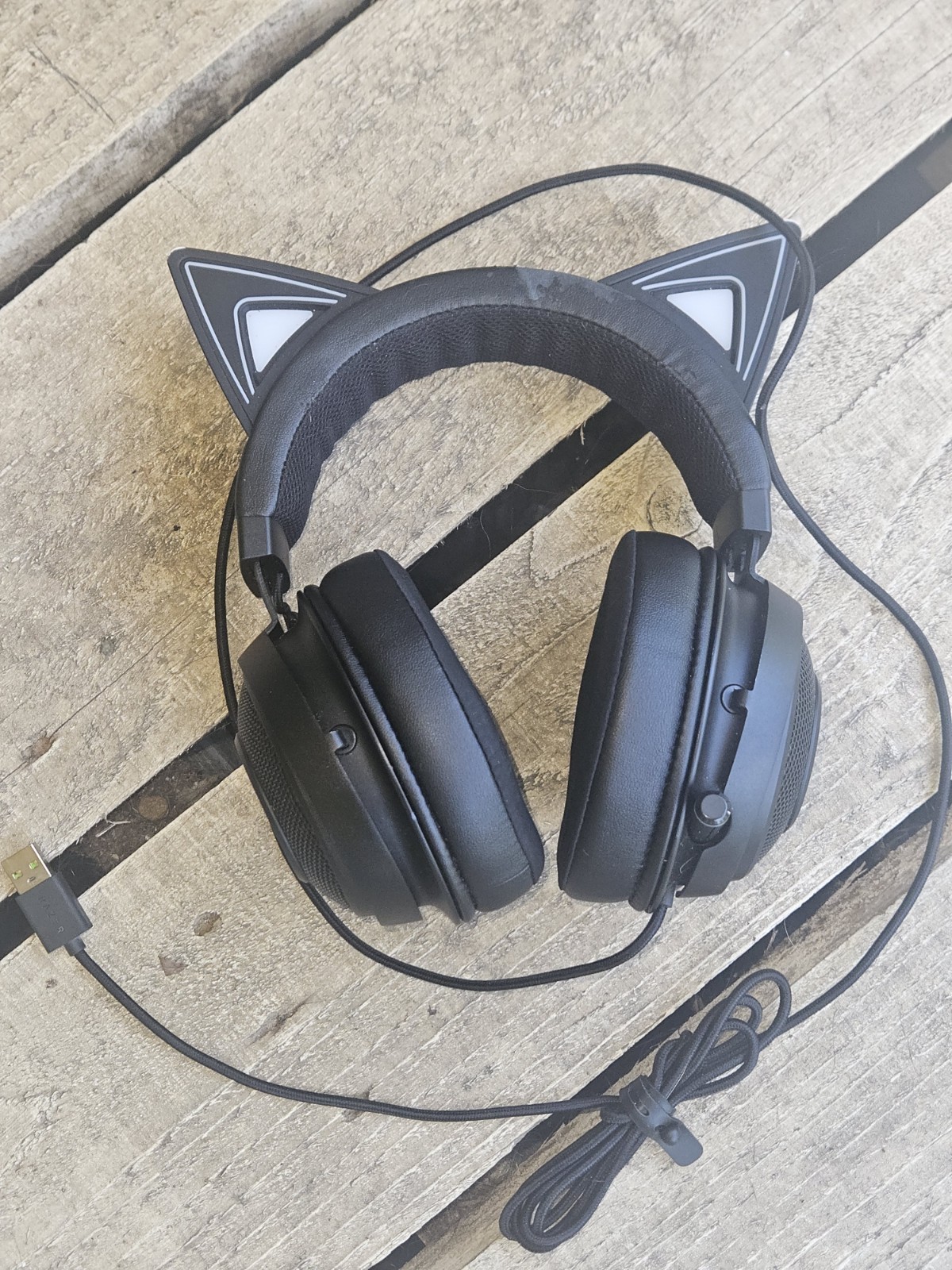 Black Razer Kraken Kitty RGB LED Cat Ear Headset with Retractable Microphone