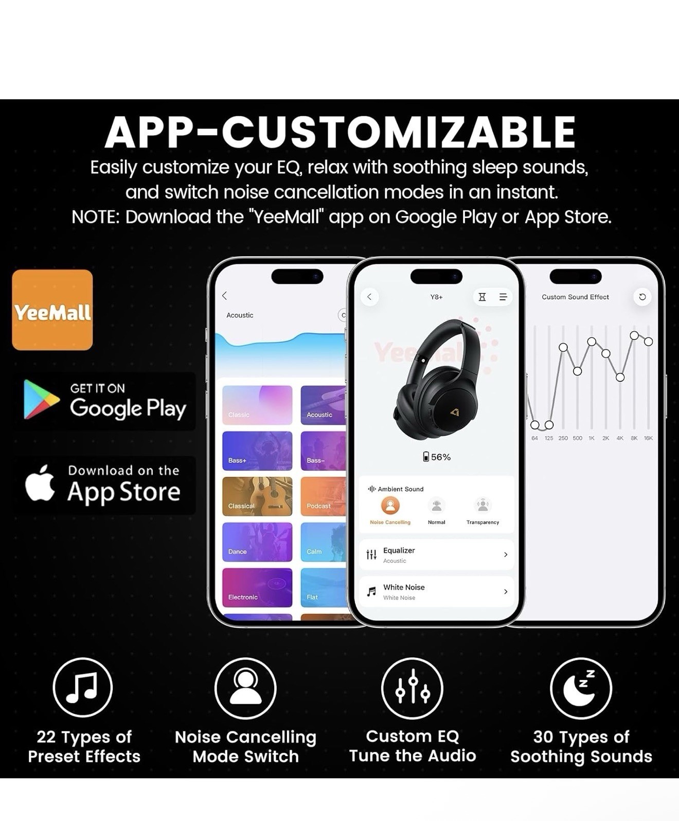 1Mii Y8+ Noise Cancelling Headphones Bluetooth Wireless LDAC Hi-Res Audio Cus…