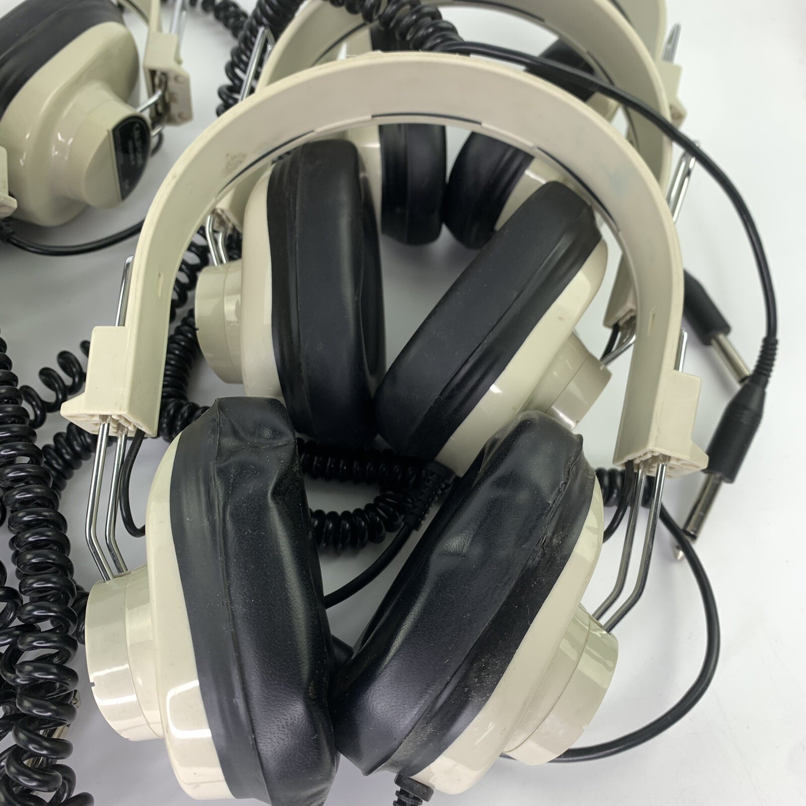 6 x Califone 2924AV-P Beige Mono Headphones 6’ coiled cord and 1/4″ Plug