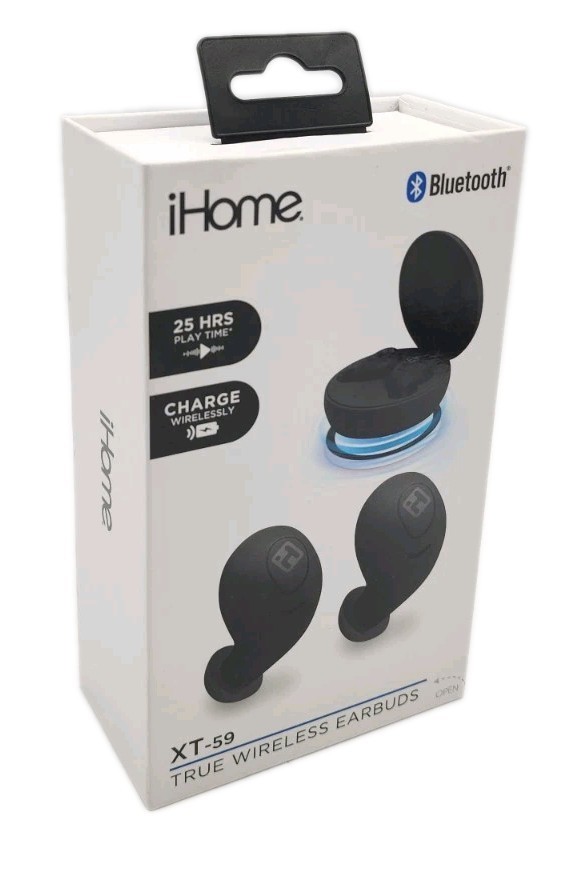 IHome Black XT-59 True Wireless Earbuds, Charging Travel Case