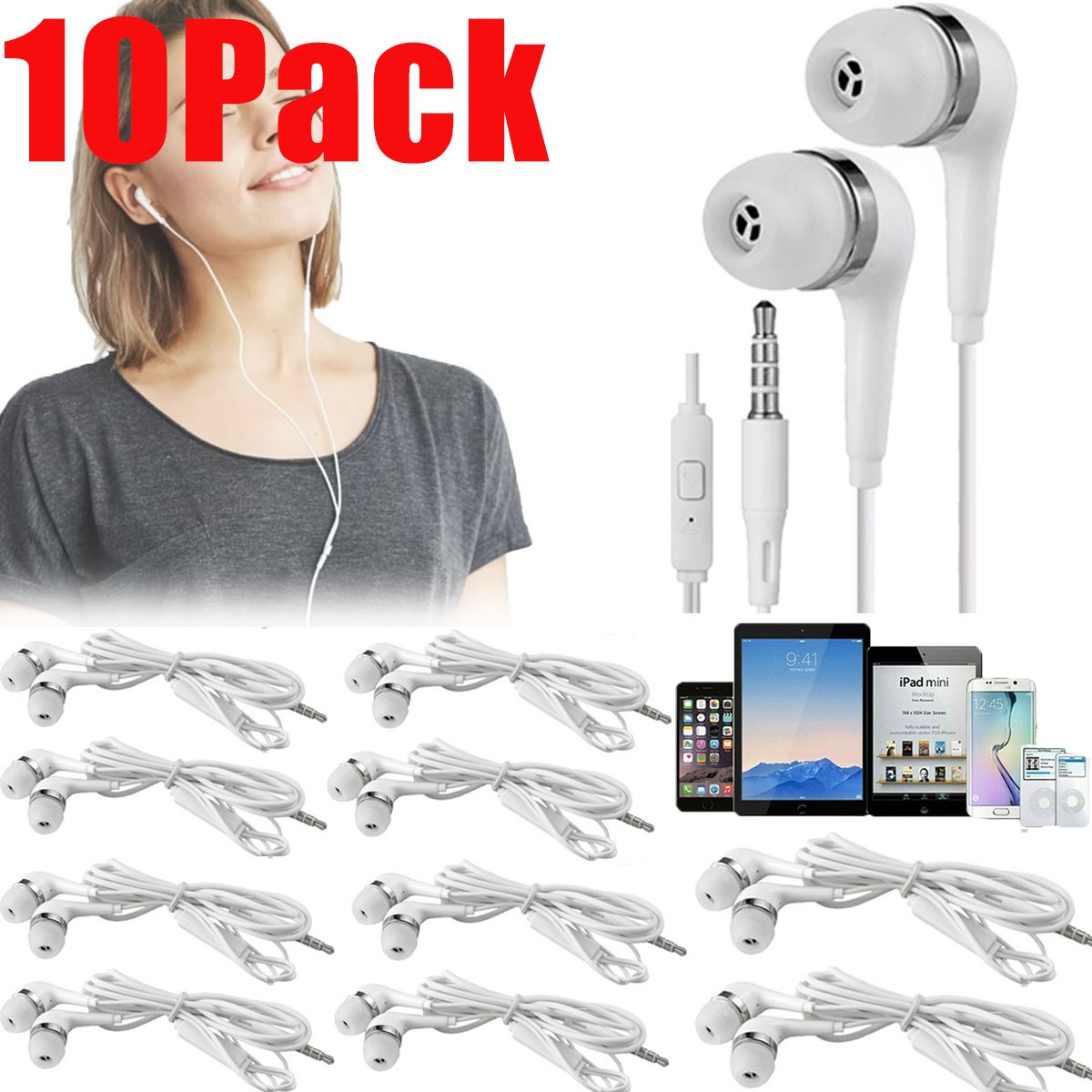 10 Pack 3.5mm In-Ear Earphone Super Bass Headset Stereo Earbuds Headphone Wired