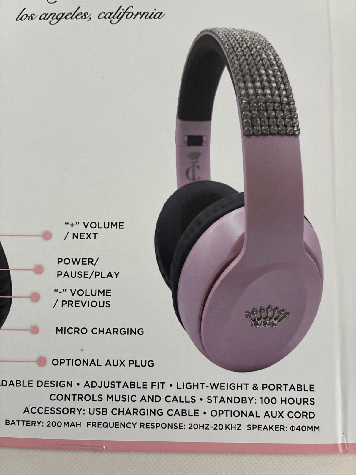 New Juicy Couture Bling Light Pink Rhinestone Wireless Headphones