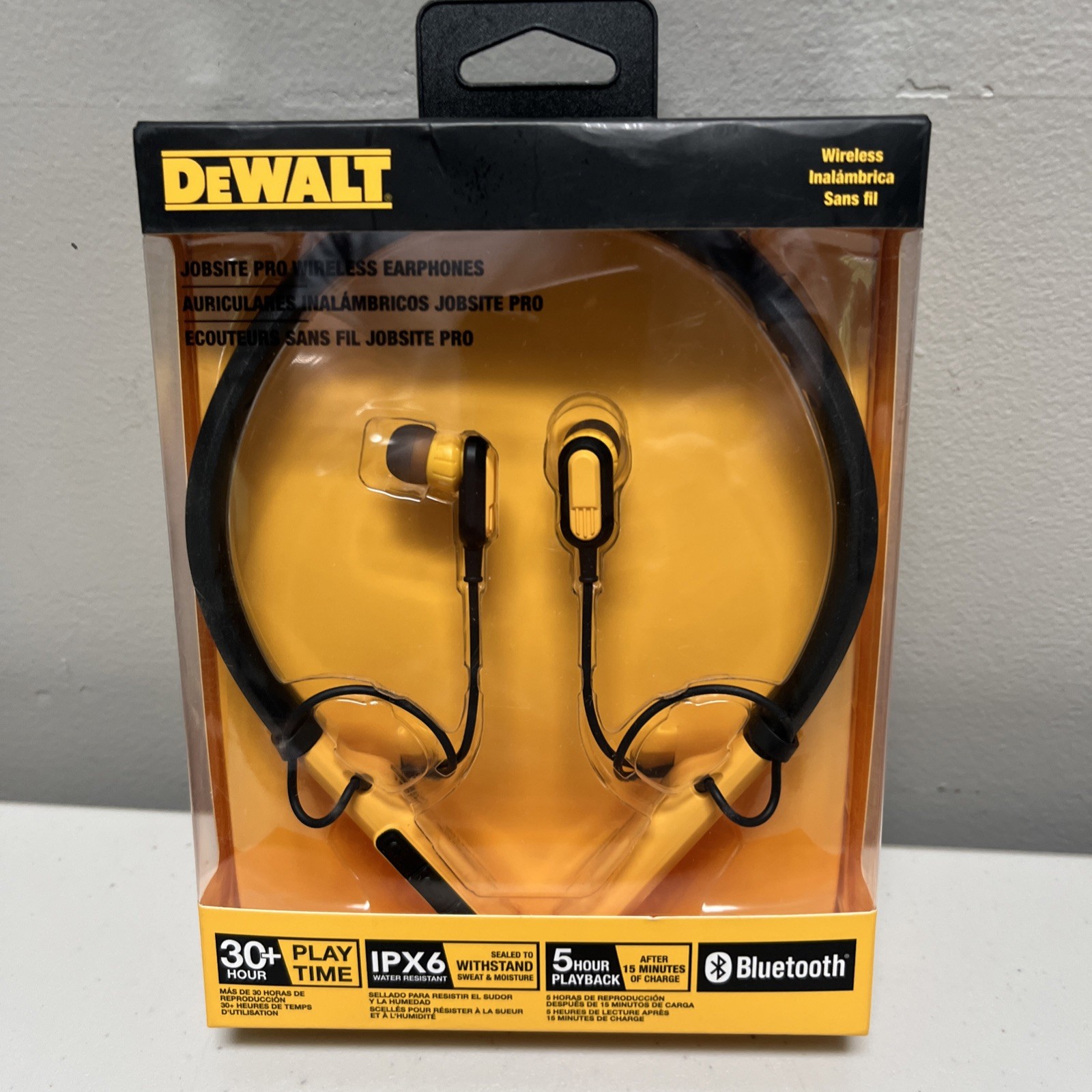 DEWALT Jobsite Pro Neckband Wireless Earphones – Black/Yellow NEW