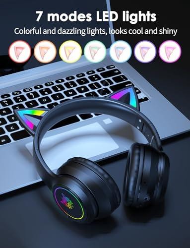 Cat Ear Bluetooth Headphones for Kids & Adults, 55H Play Time, Wireless Foldable
