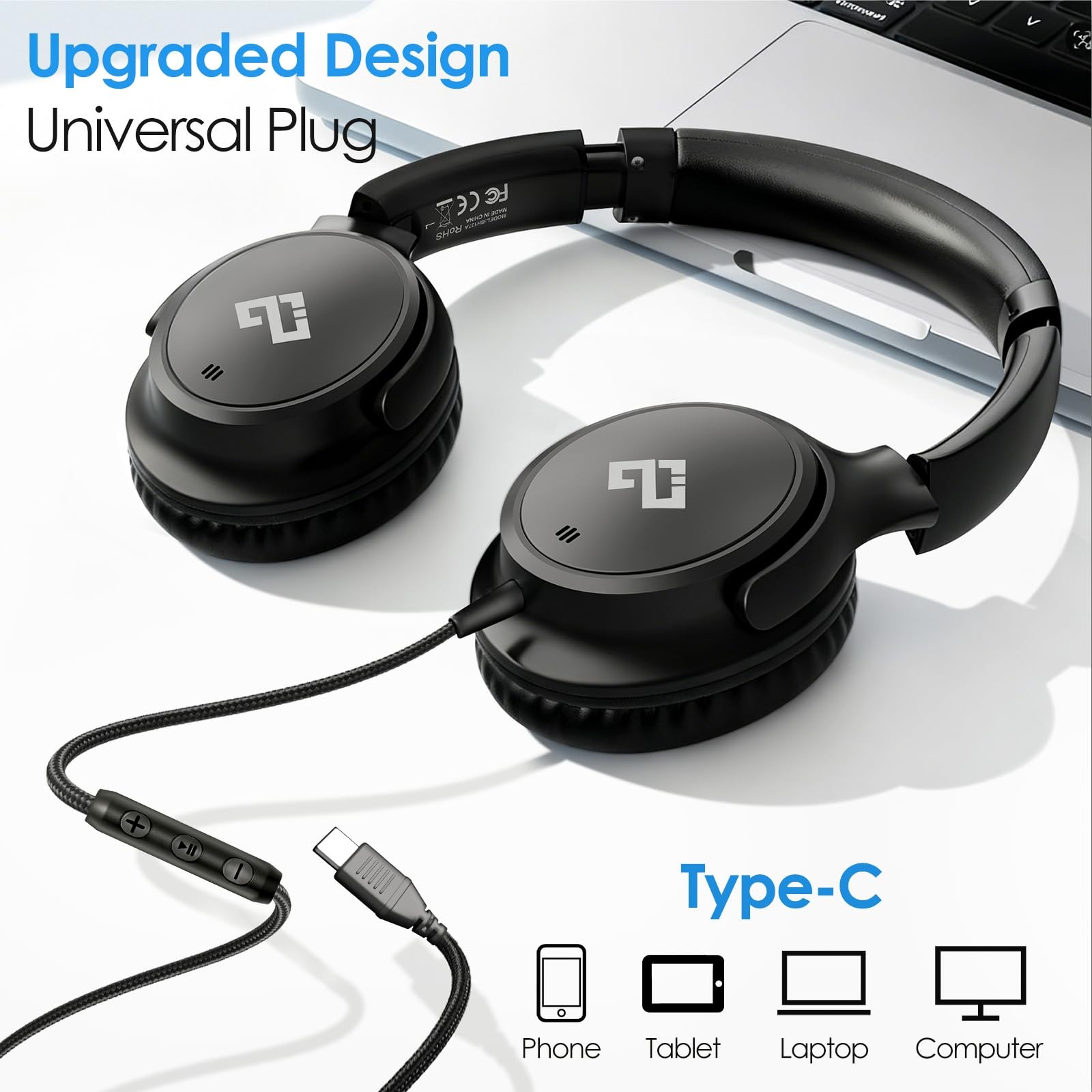 USB C Headphones Kids Wired Headphones for Adults with Microphone