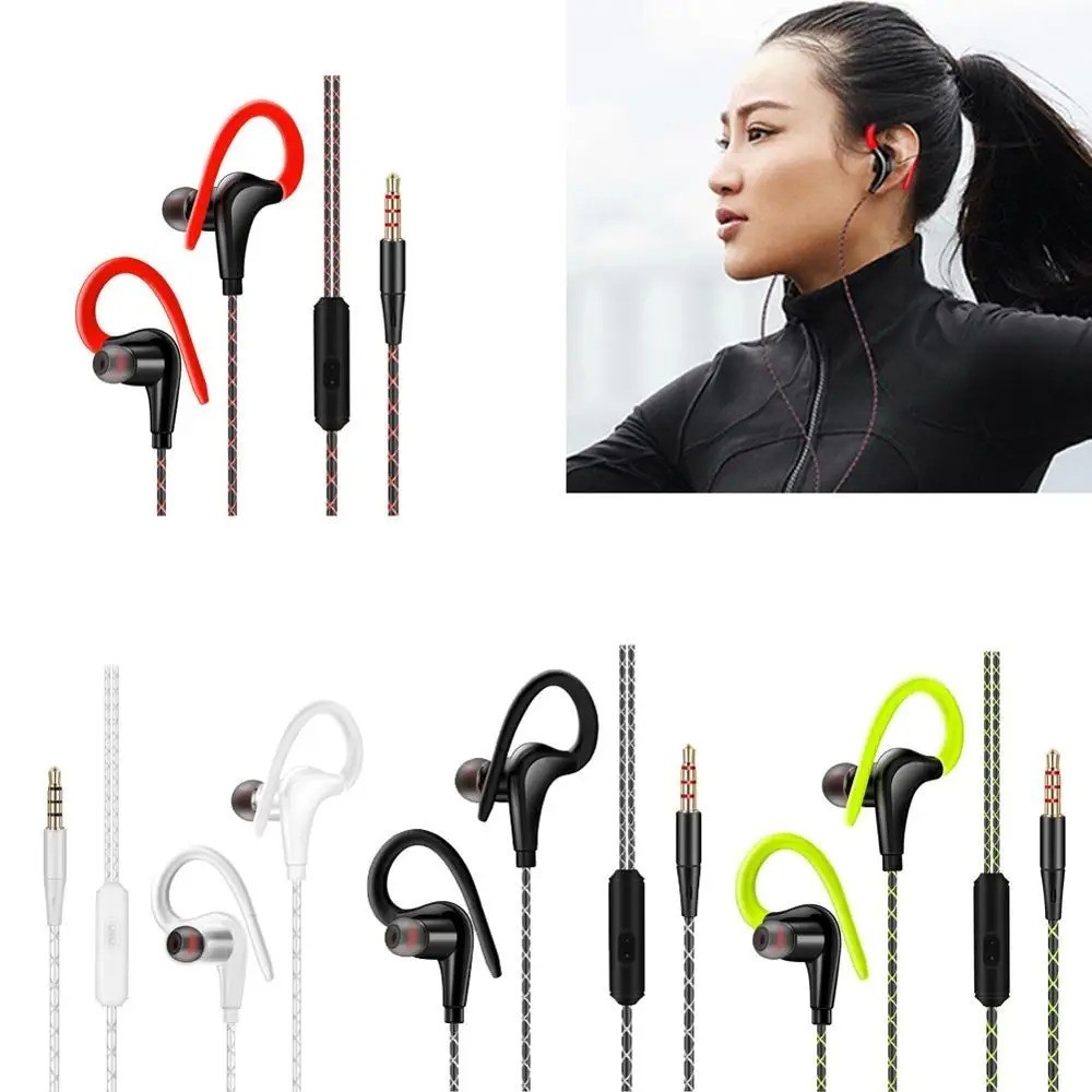 3.5mm In-Ear Wired Earbuds Sports Running Earphone Over Ear Hook Headphone w/MIC
