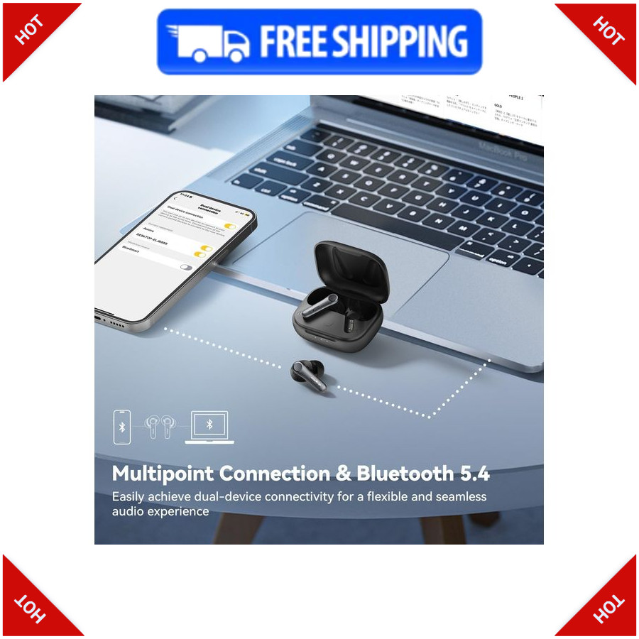 EarFun Air Pro 4 Adaptive Hybrid Noise Canceling Wireless Earbuds, 52H Playtime.