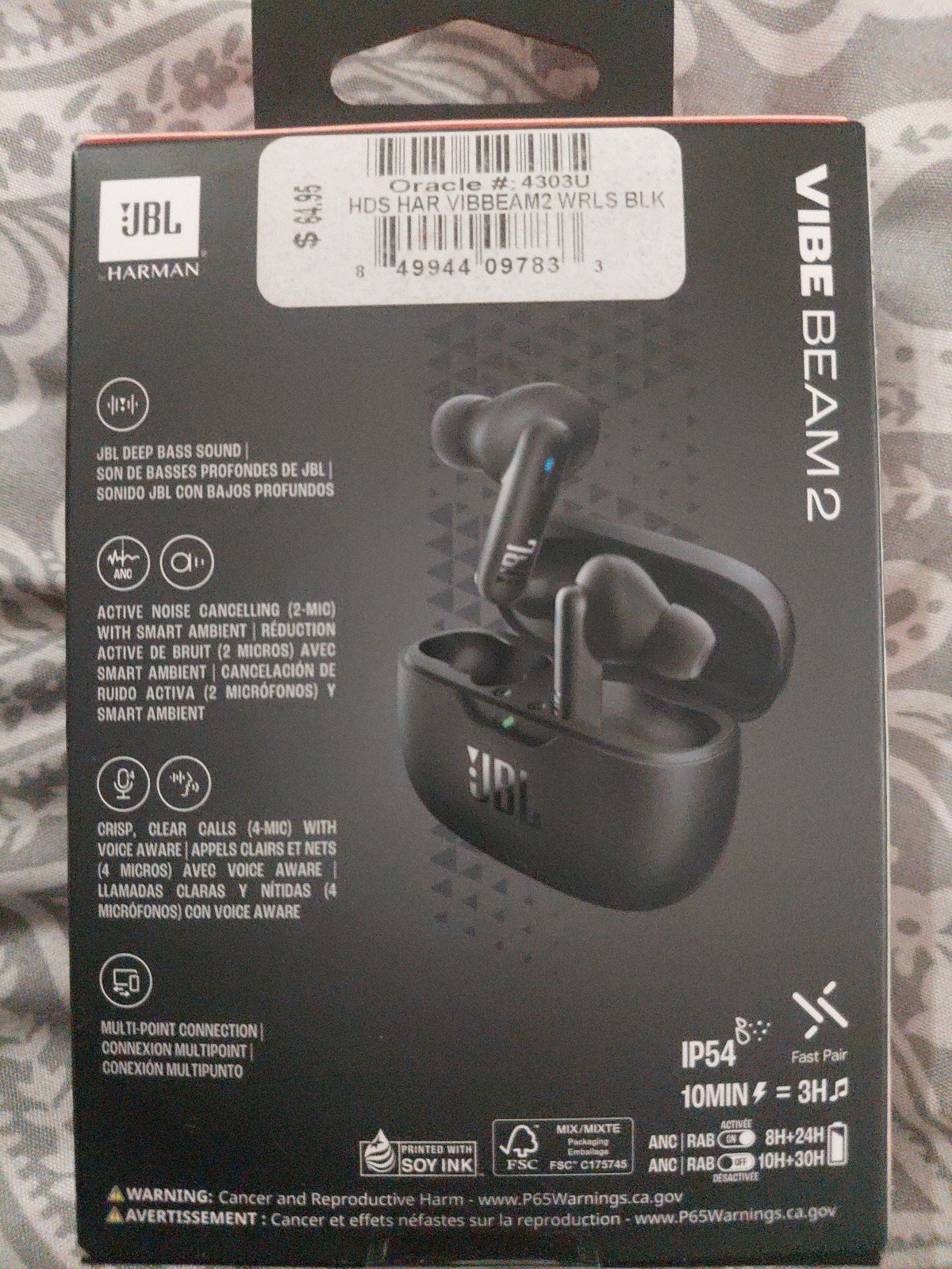 JBL Vibe Beam 2 True Wireless Earbuds Active Noise Cancellation Black