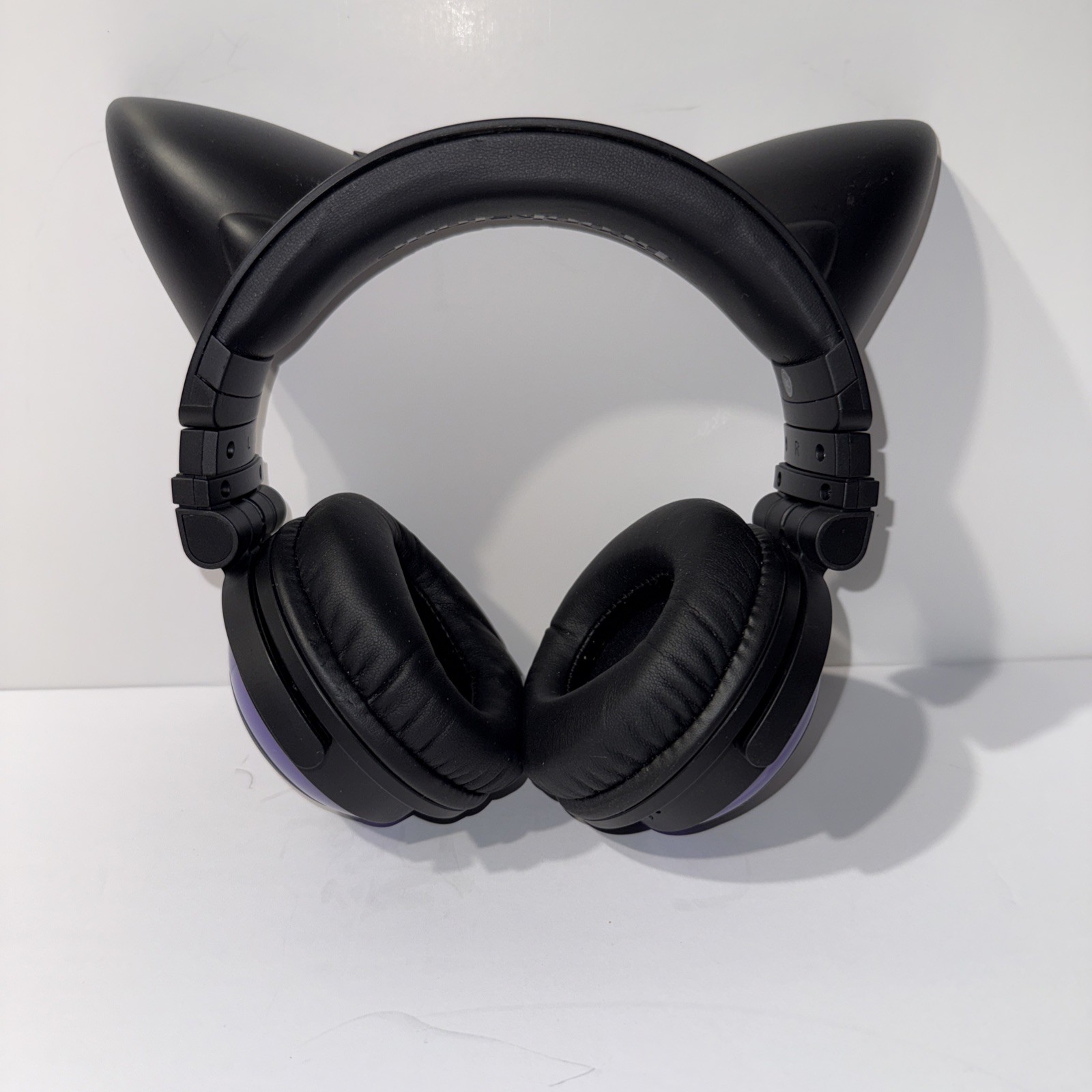 Brookstone Cat Ear Headphones Purple LED Headset w/ Mic