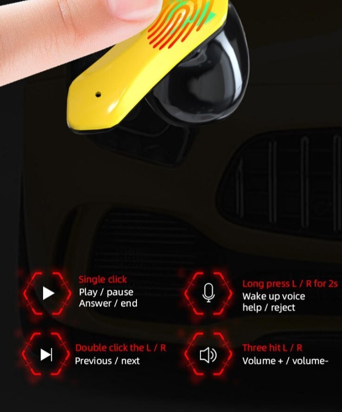 TWS Gaming & Music Earbuds BT 5.2/X16S Waterproof/Wireless Charging/Yellow