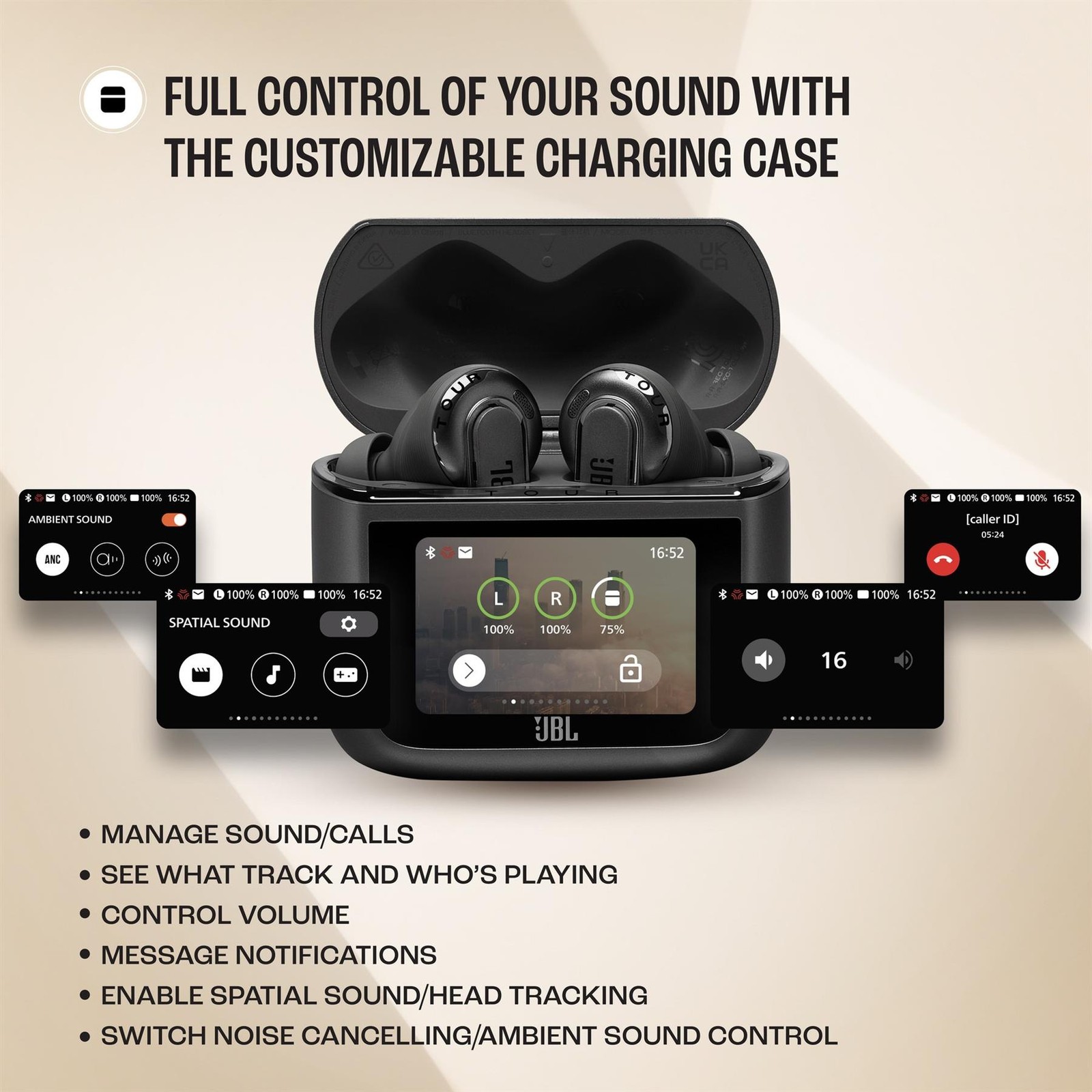 JBL Tour Pro 3 Hi-Res Wireless ANC Earbuds Smart Touch Case Black Excellent