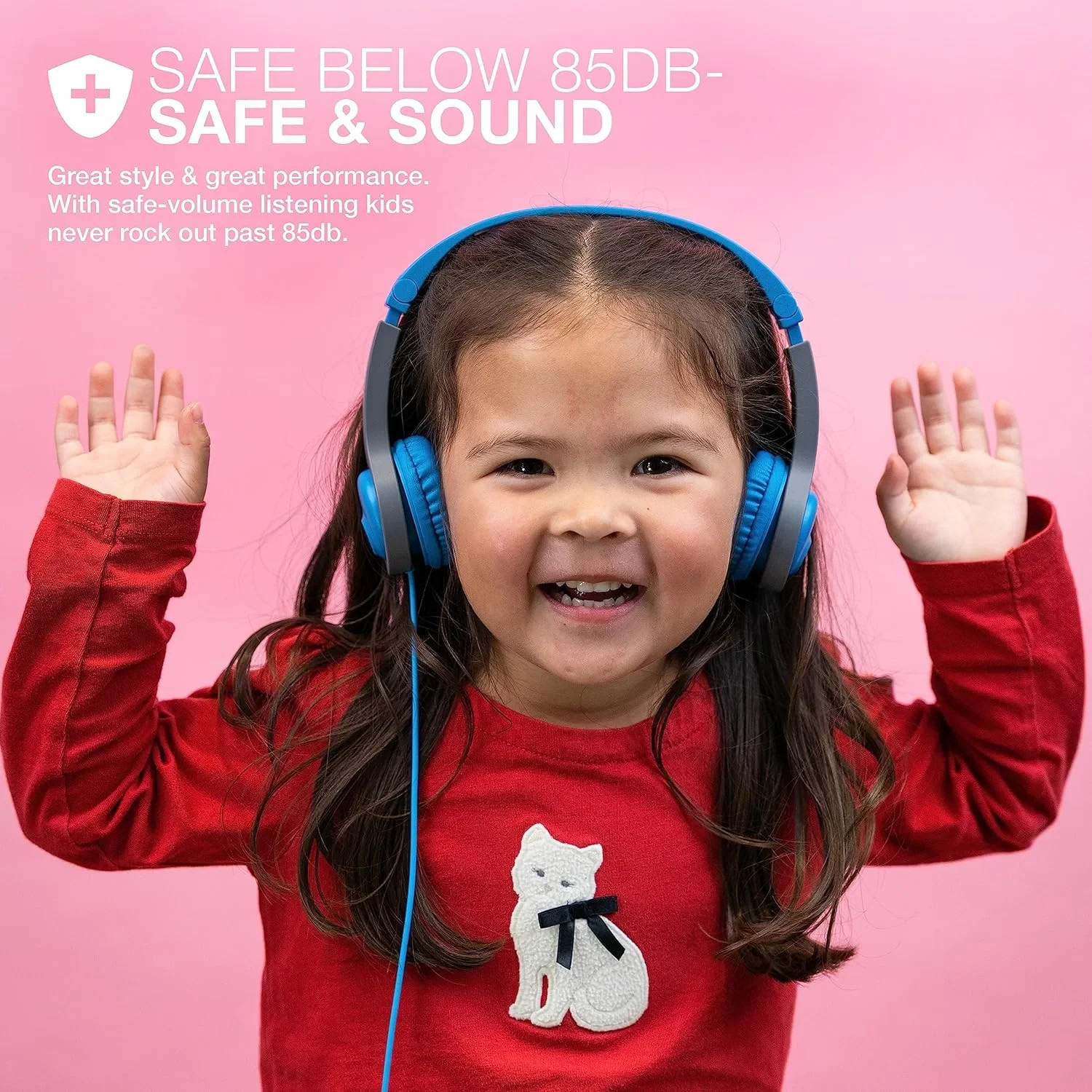 JLab JBuddies Studio On-Ear Kids Wired Headphones with Mic, Graphite/Blue