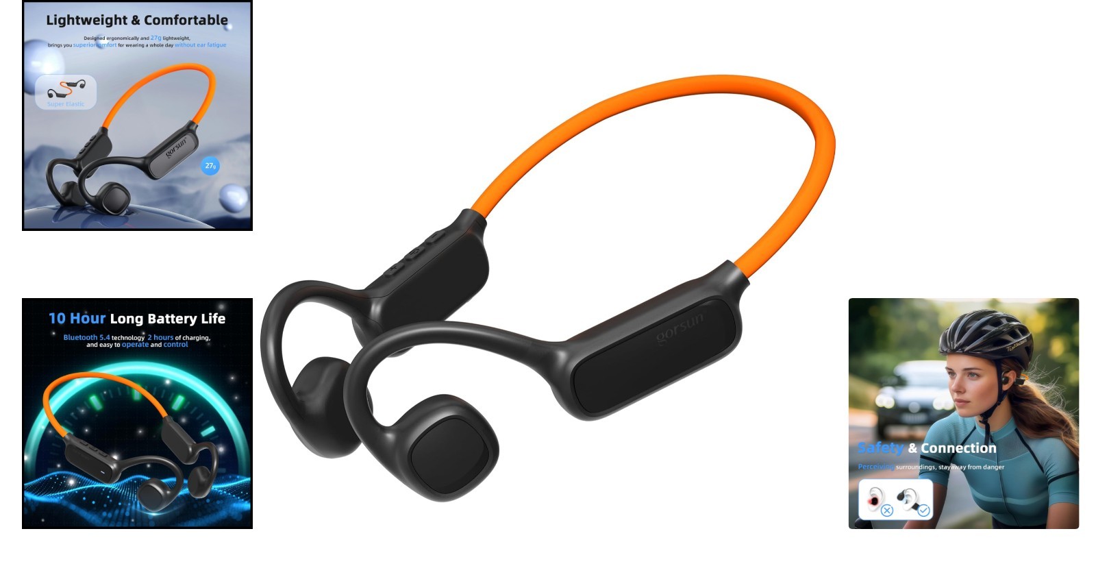 Comfortable Open Ear Bluetooth Headphones for Cycling with Secure Fit Design