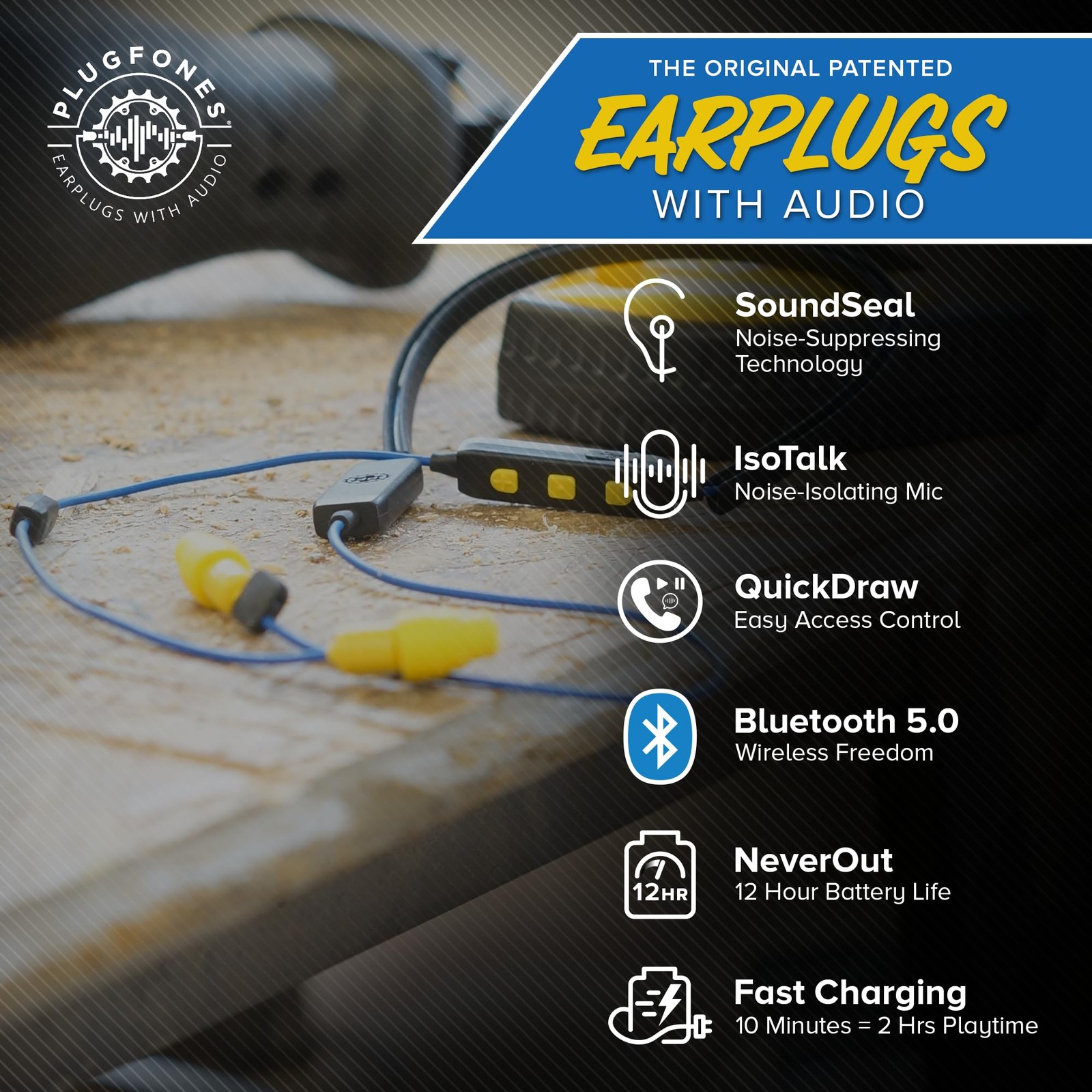 Bluetooth Noise Reducing Earbuds with Mic Comfortable OSHA Compliant Sound