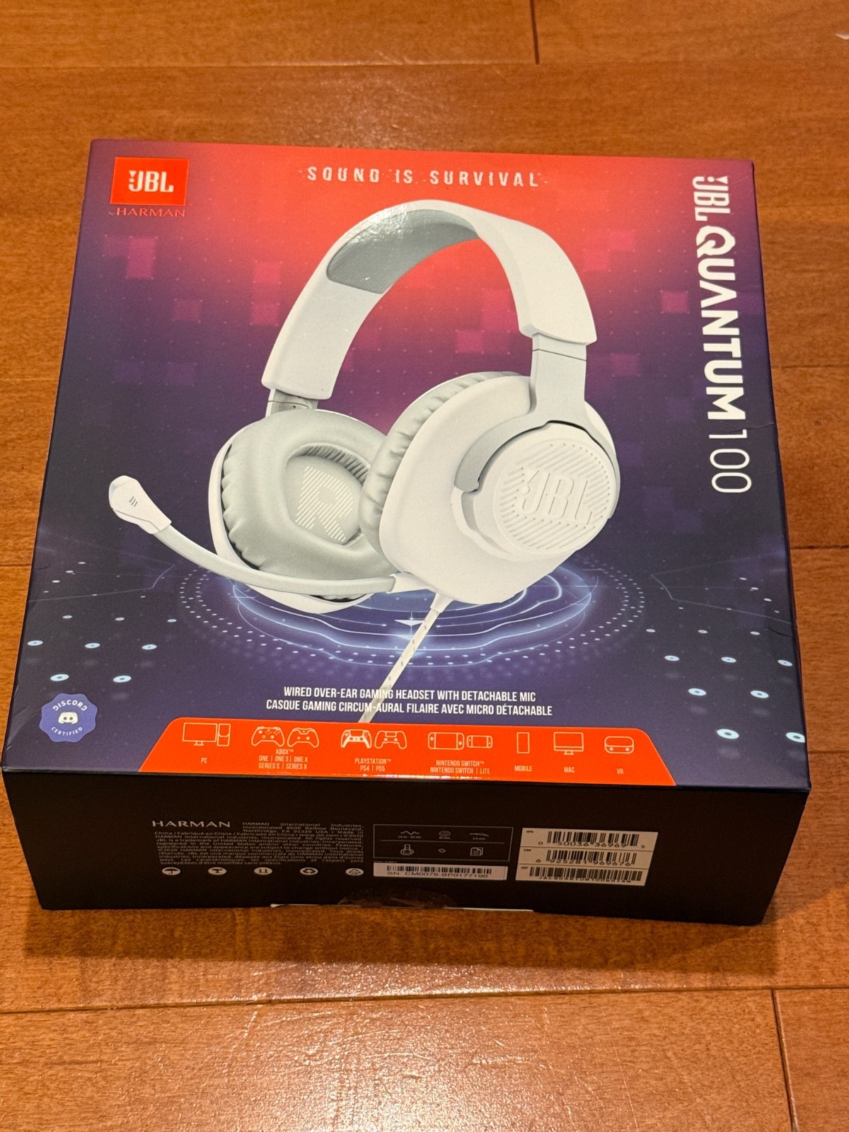 Jbl Quantum 100 Wired Over-ear Gaming Headphones With Detachable Mic White NEW!!