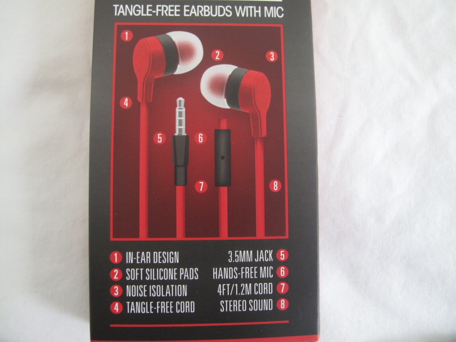 (2) NEW Sentry Flat-Cord Tangle Free Earbuds w/Mic – RED – iPhone Android Tablet