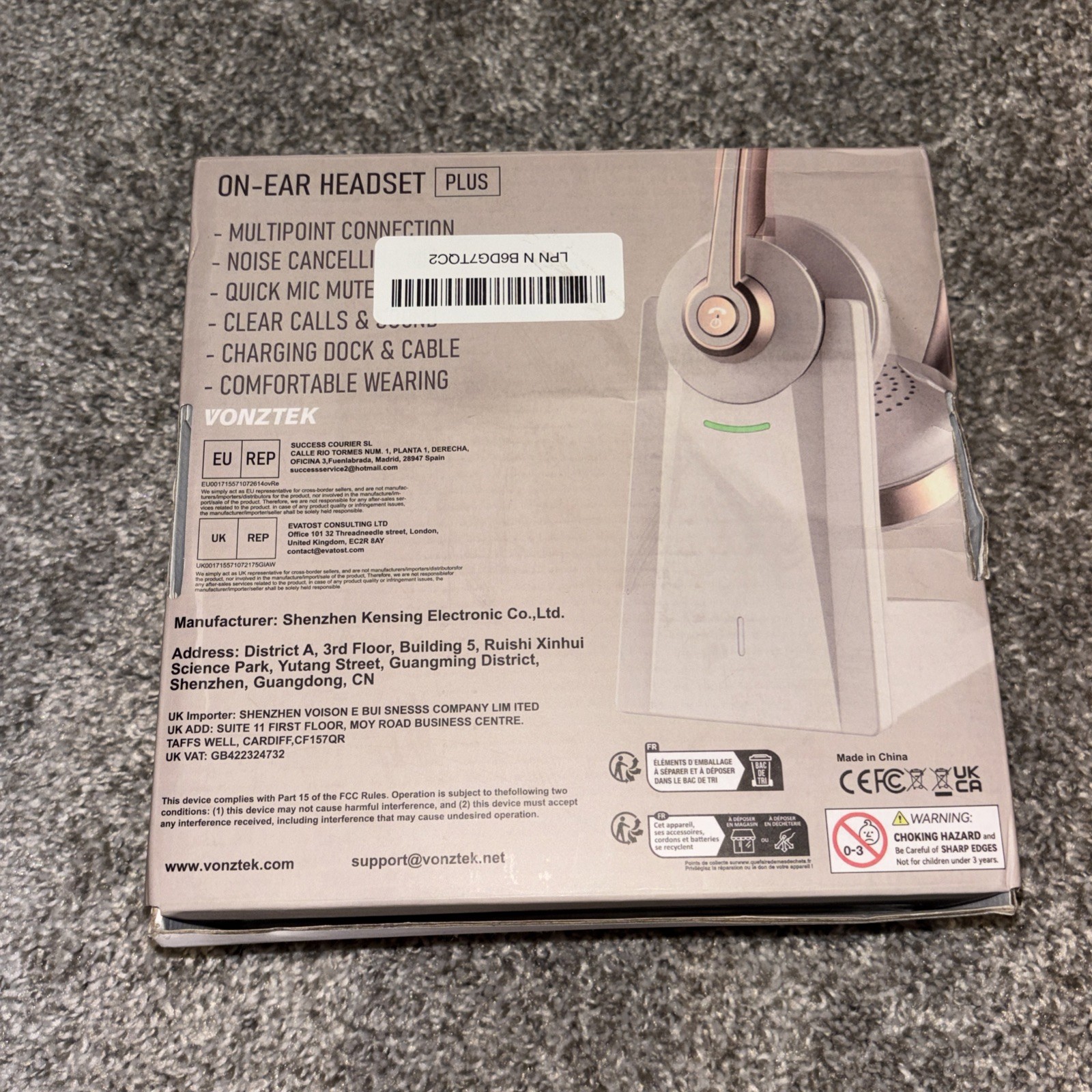Vonztek Bluetooth Headset BT786C-BJ-D-NEW – On Ear – Champagne Gold/White