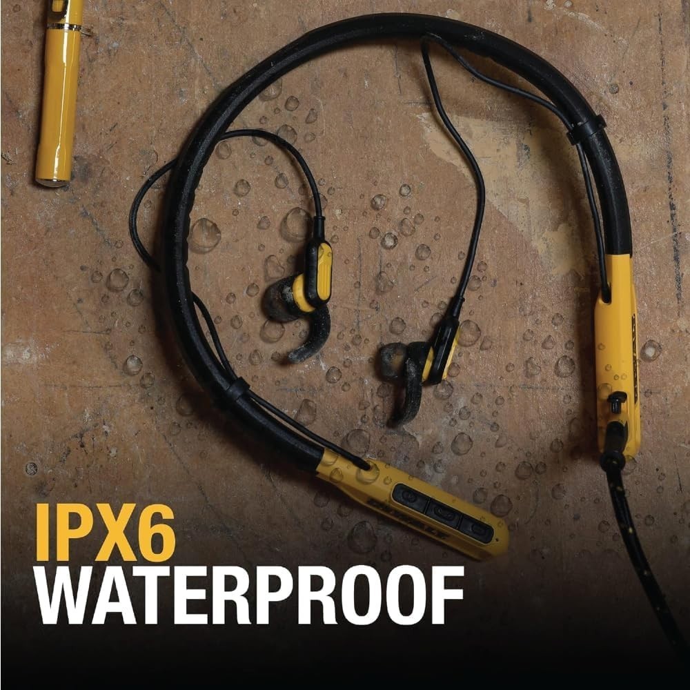 DEWALT Jobsite Pro Neckband Wireless Earphones – Black/Yellow NEW