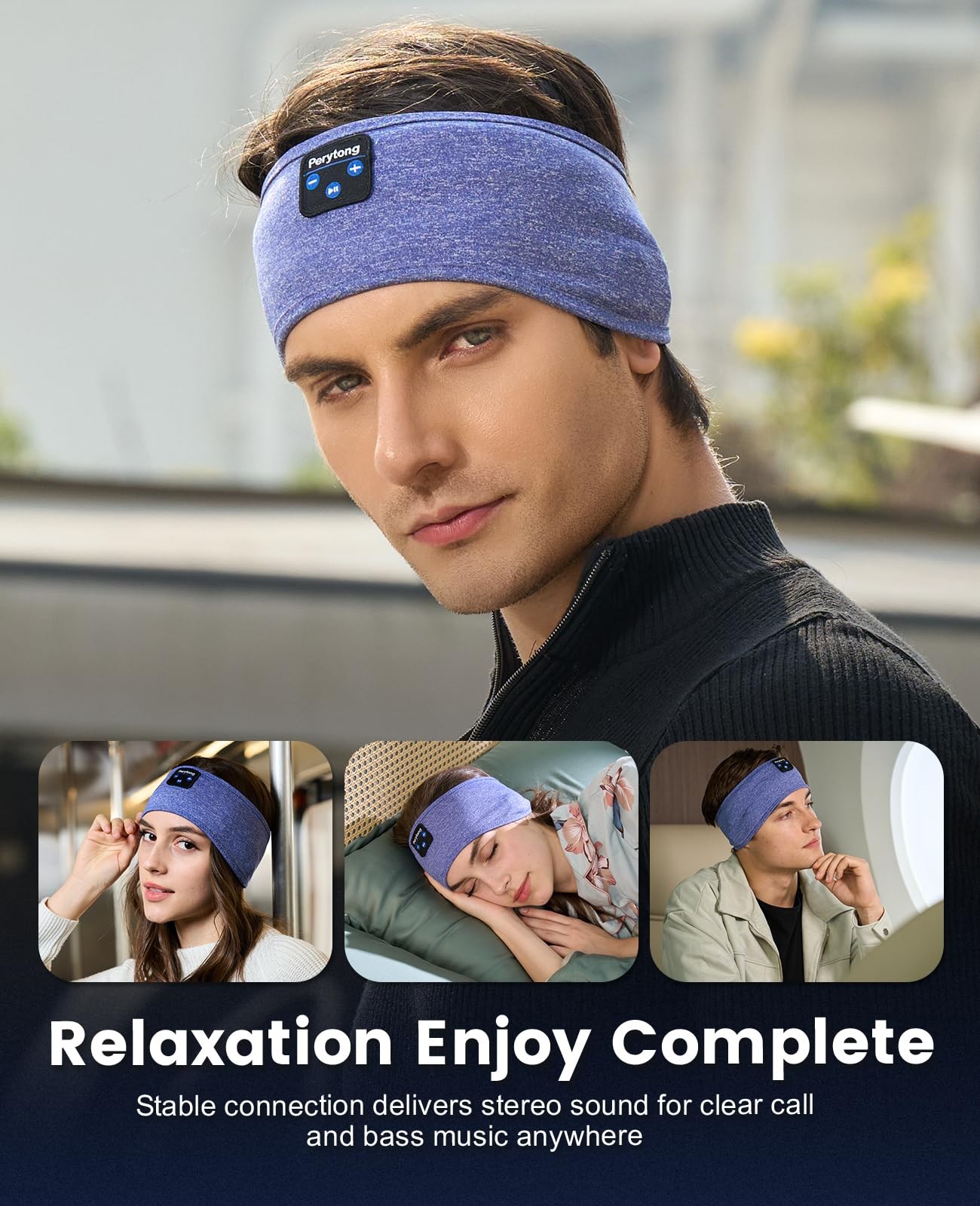 Perytong Sleep Headphones Bluetooth Sleeping 1 Count (Pack of 1), Blue
