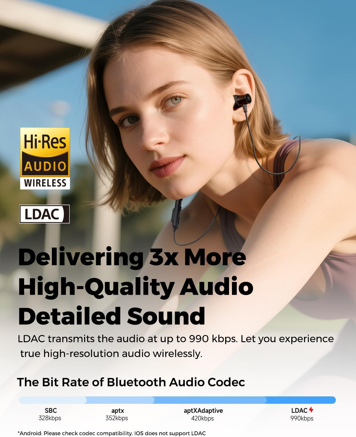 Q40 HD – Sports Neckband Bluetooth Headphones – Black | LDAC Hi-Res Audio,Blueto