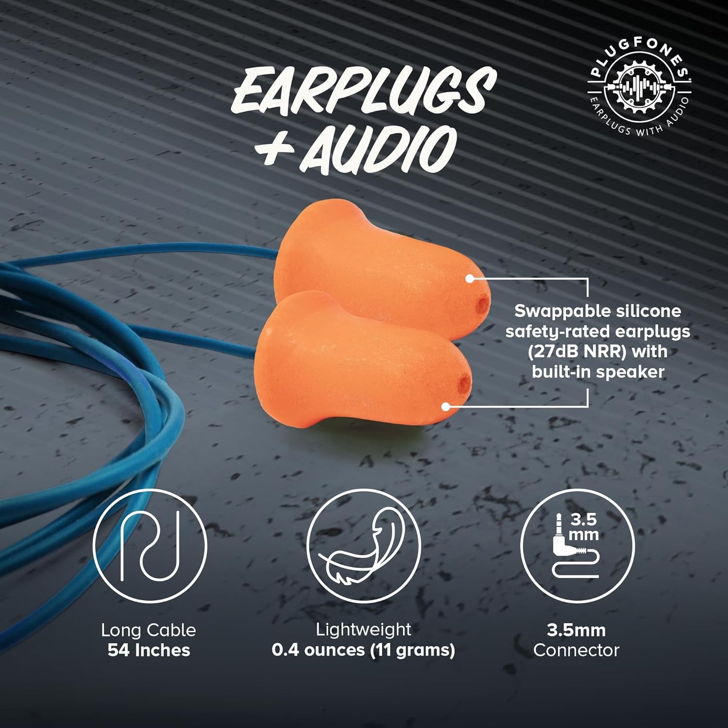 Plugfones Basic Earplug Headphones Earplug-Earbud 1 Count (Pack of 1), Orange