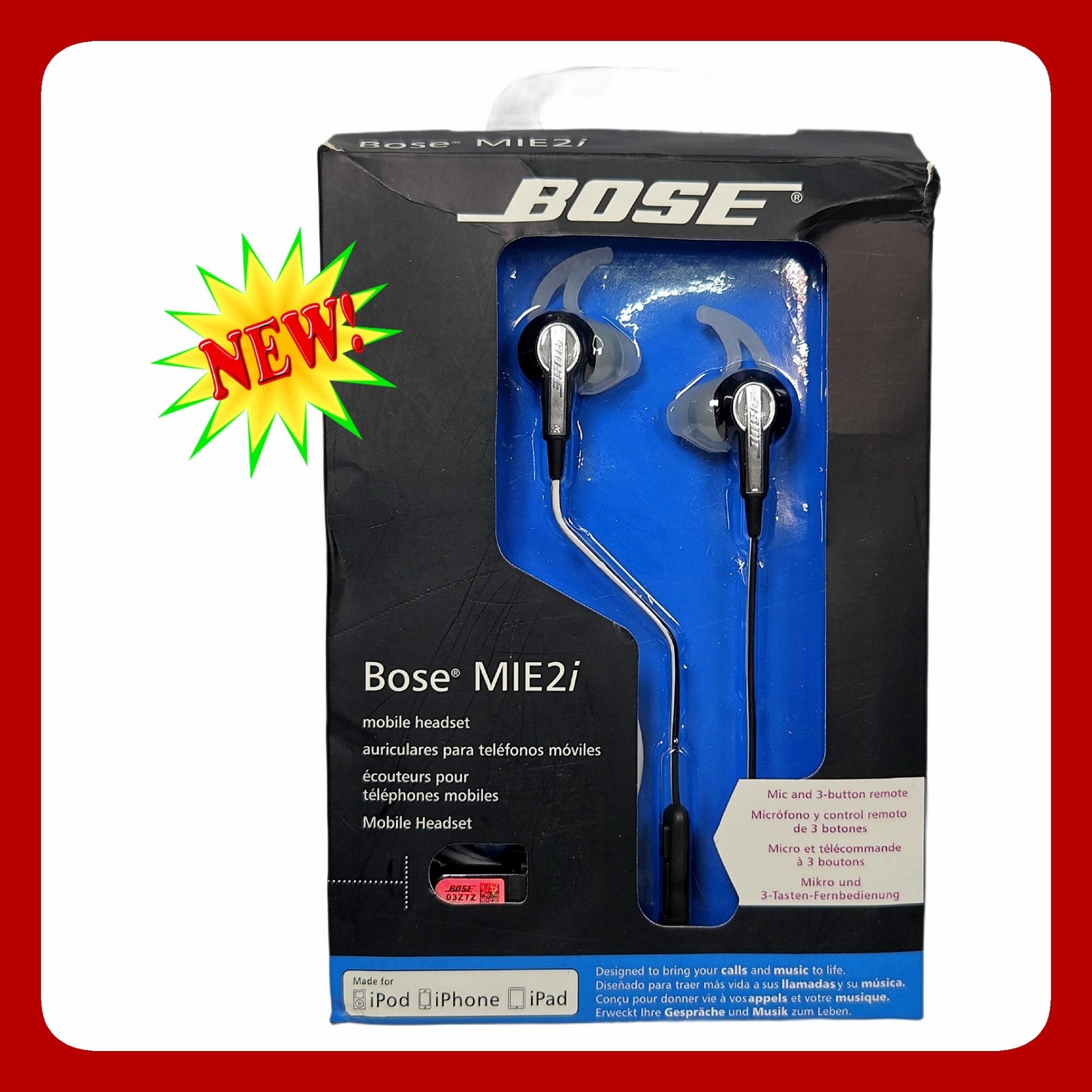 Bose MIE2i 327279-3169 Wired In Ear Mobile Headset Apple iPhone Cord Black White