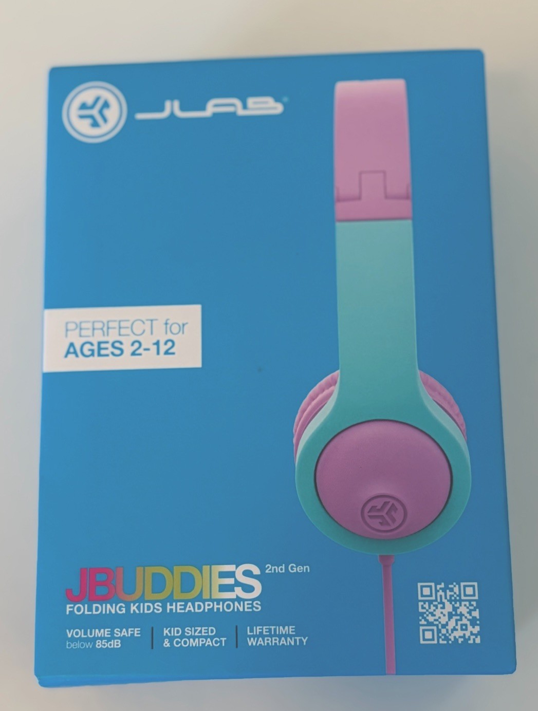 JBuddies Folding Gen 2 Kids Headphones Wired (Purple/Teal) – New
