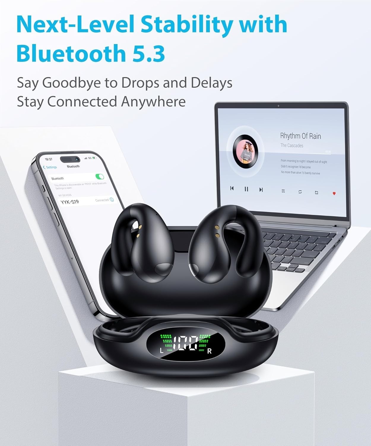 Boytond Ergonomic Wireless Bluetooth Open Ear Clip-On Earbud 5.3 Bone Conduction
