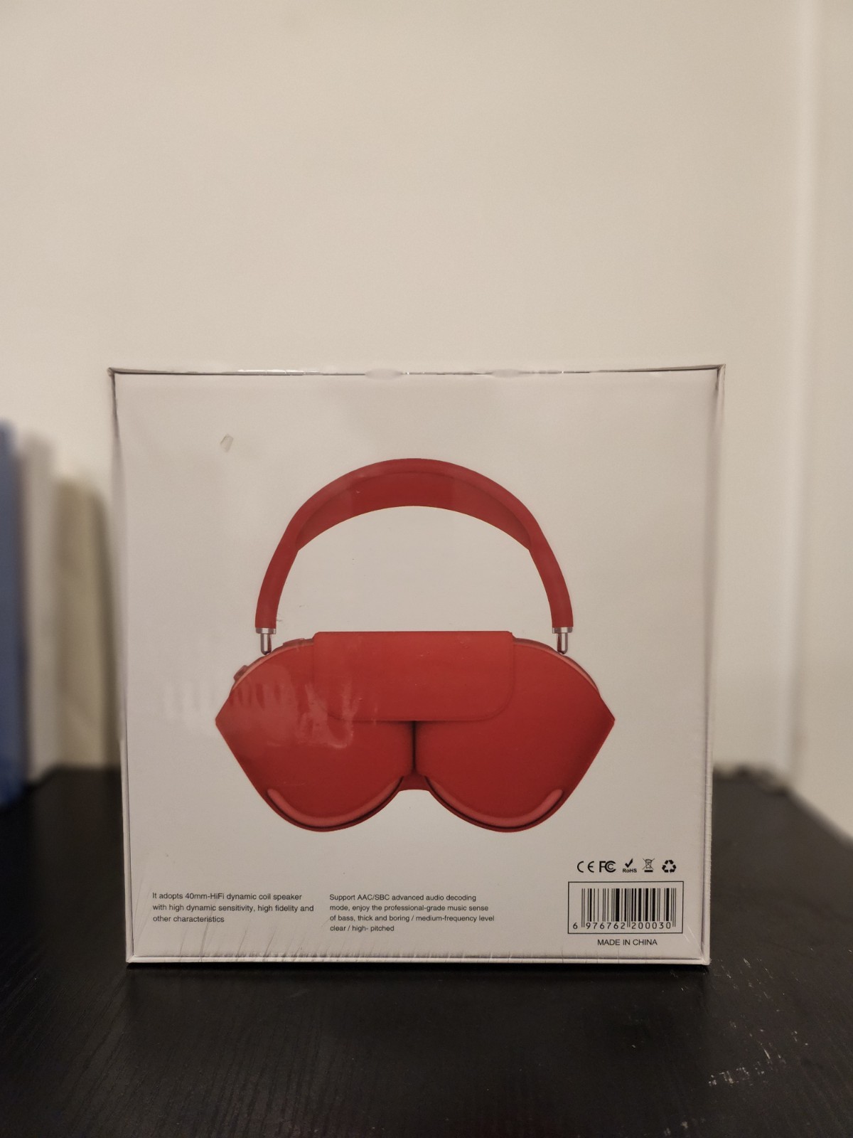 Bluetooth Wireless Over-Ear Headband Headphones, Red, Built-In Mic, 40mm