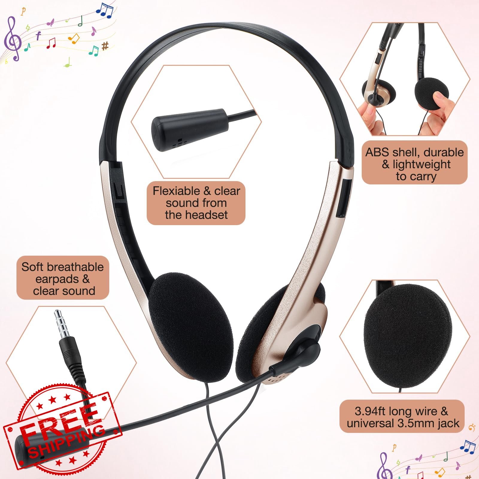 Yunsailing 30 Pack Champagne Headphones Mic