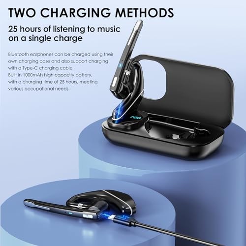 EKVANBEL Bluetooth Headset V5.3, Wireless Earpiece with 1000mAh Charging Black