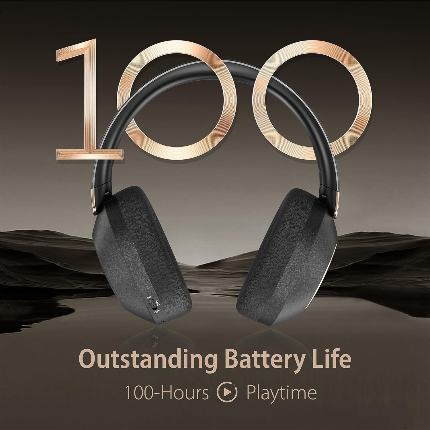 Active Noise Cancelling Headphones, 100H Playtime Headphones Wireless Bluetooth