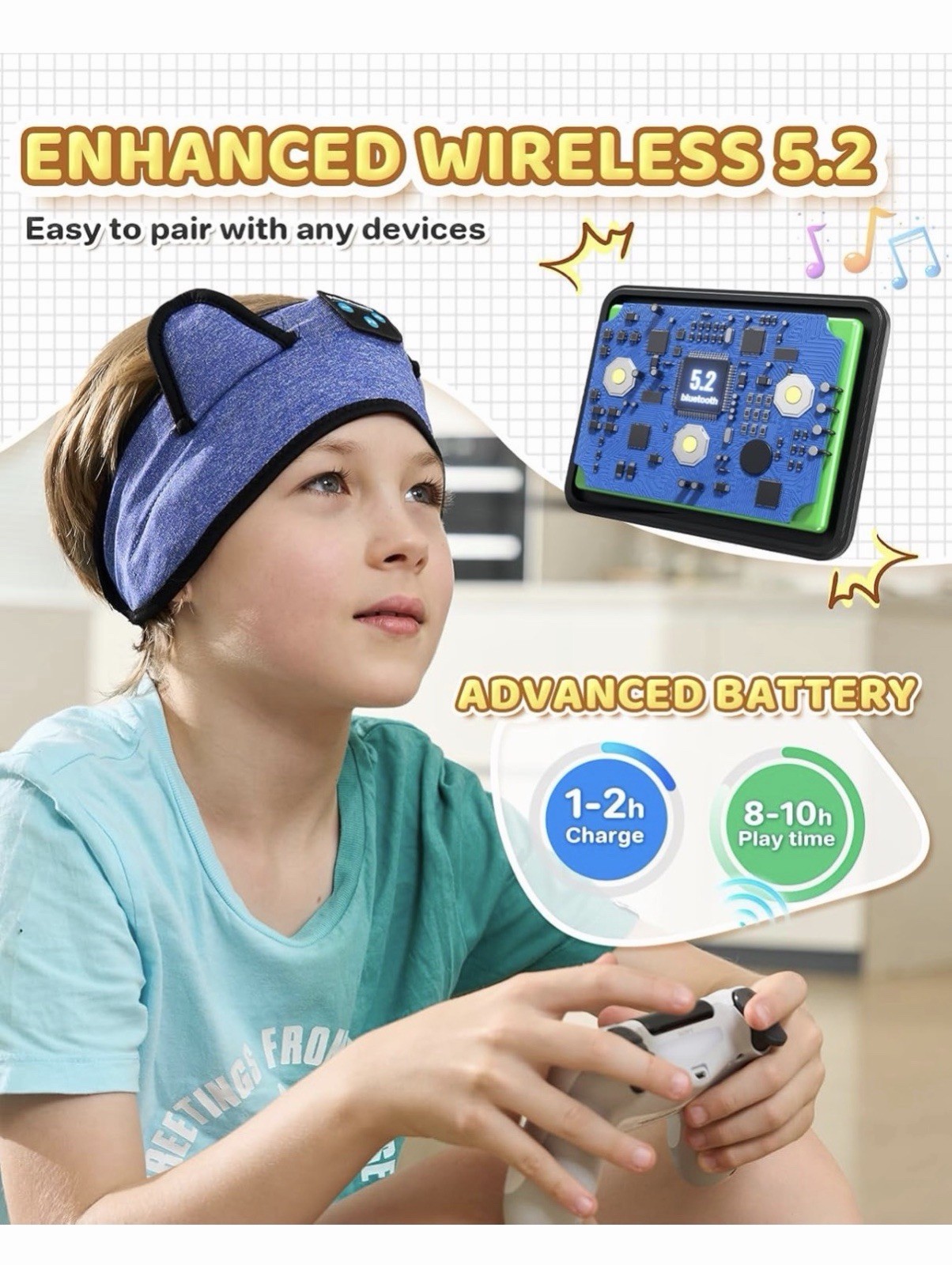 ( ME7)Kids Headband Bluetooth Headphones with Volume Limit & 3.5mm Jack