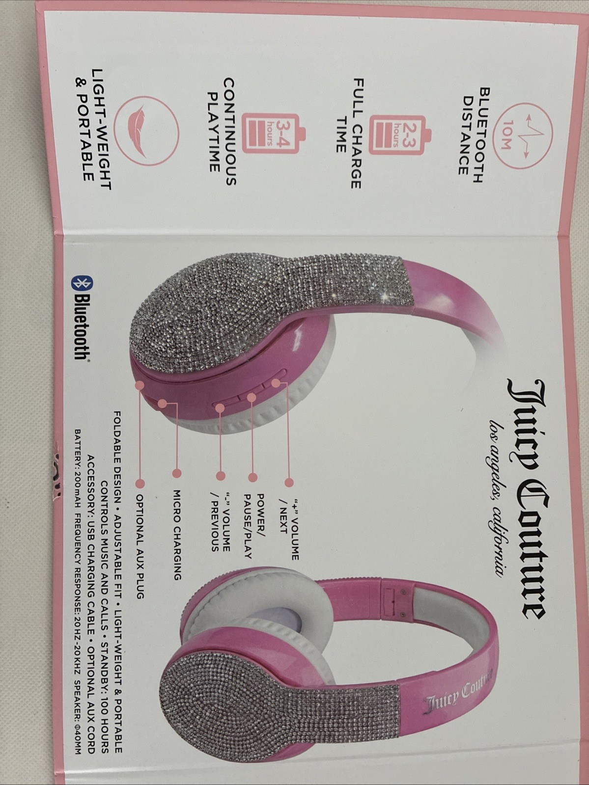New Juicy Couture Bling Hot Pink Rhinestone Wireless Headphones