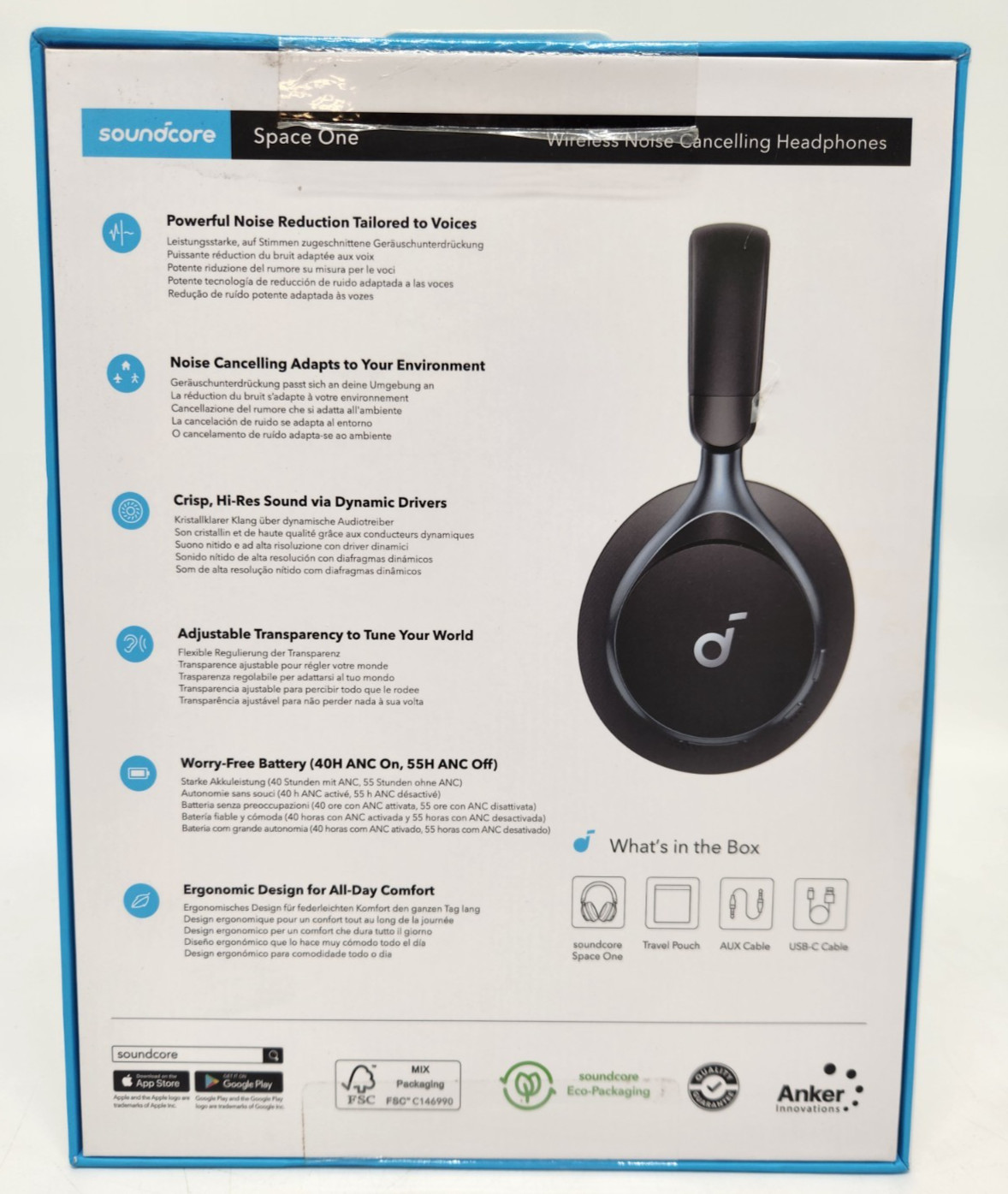 Soundcore Space One Wireless Over-Ear Headphones – Black – NEW