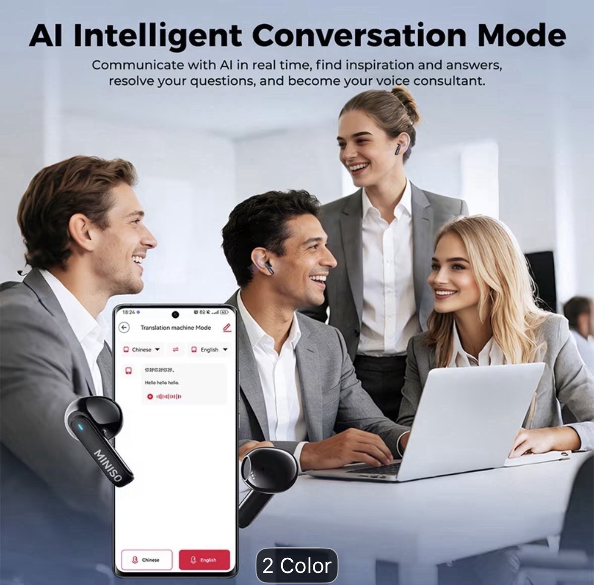 2026 Miniso AI Earbuds with Screen 134 Languages Voice Translation 360 Sound NEW