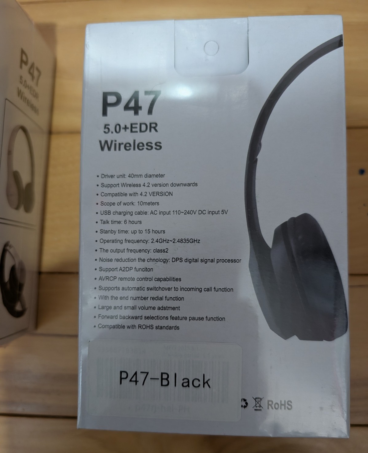 P47 P47 5.0+EDR Bluetooth Wireless Foldable Mic Over-Ear 40mm Black