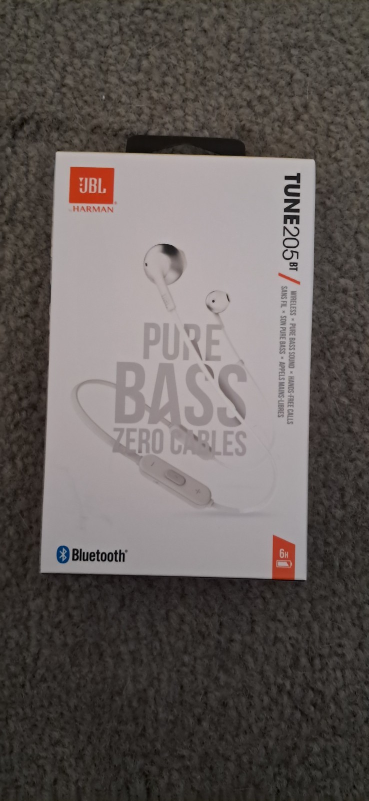 JBL Harman Tune 205 BT Pure Bass, Zero Cables, Headphone, Bluetooth, White