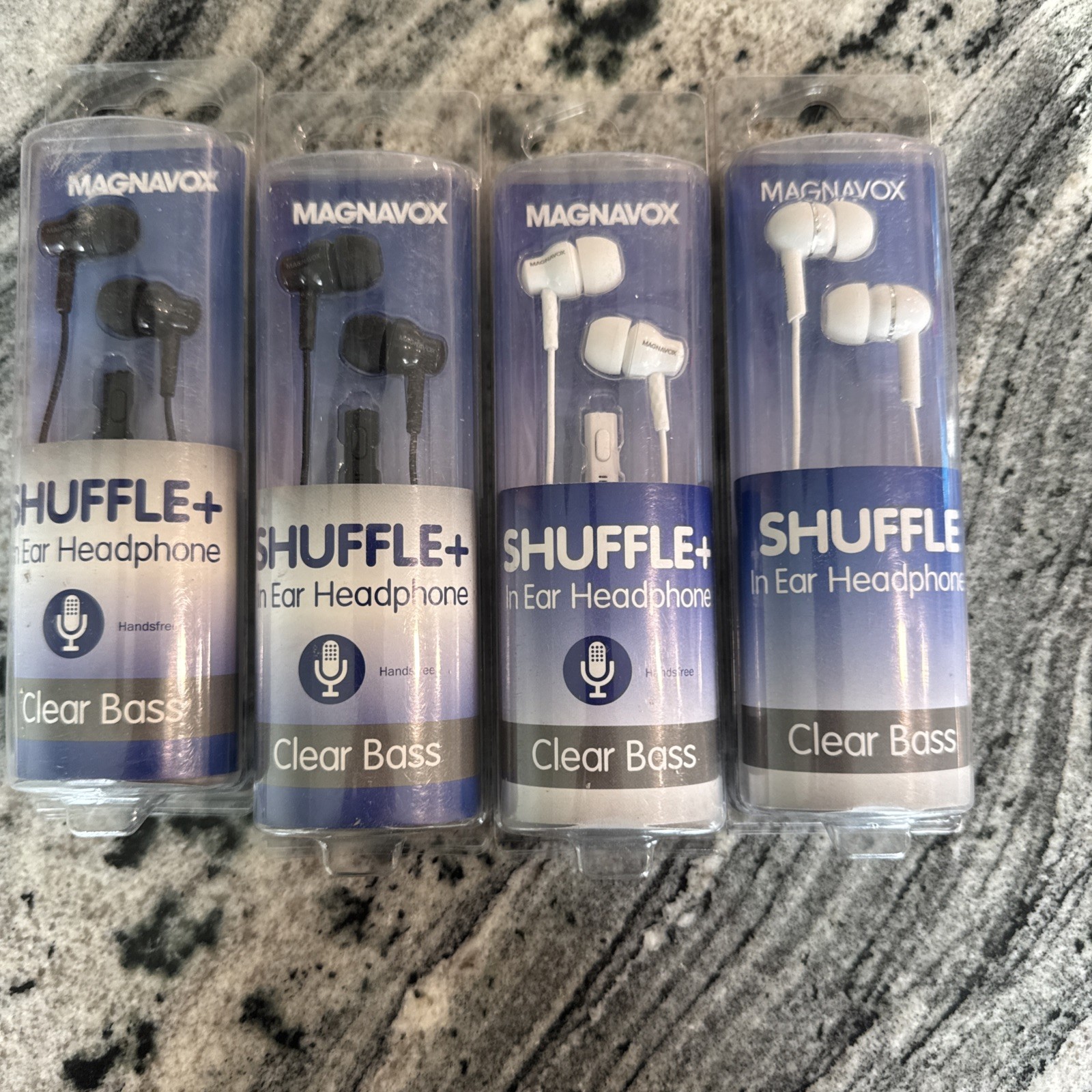 4 Magnavox Shuffle In-Ear Headphones with Clear Bass. Black And White